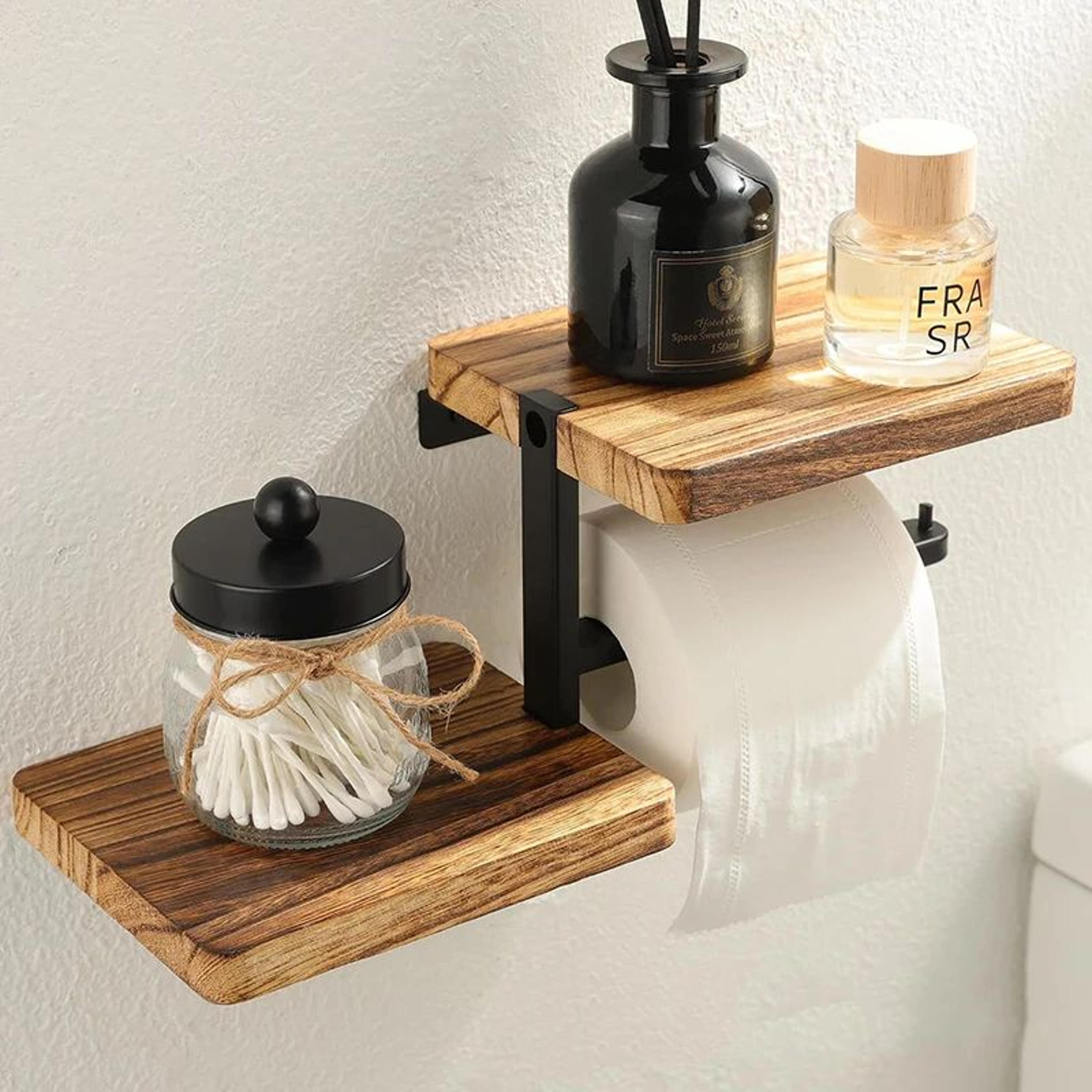 wooden paper towel holder stand – space-saving vertical countertop organizer for kitchen & bathroom