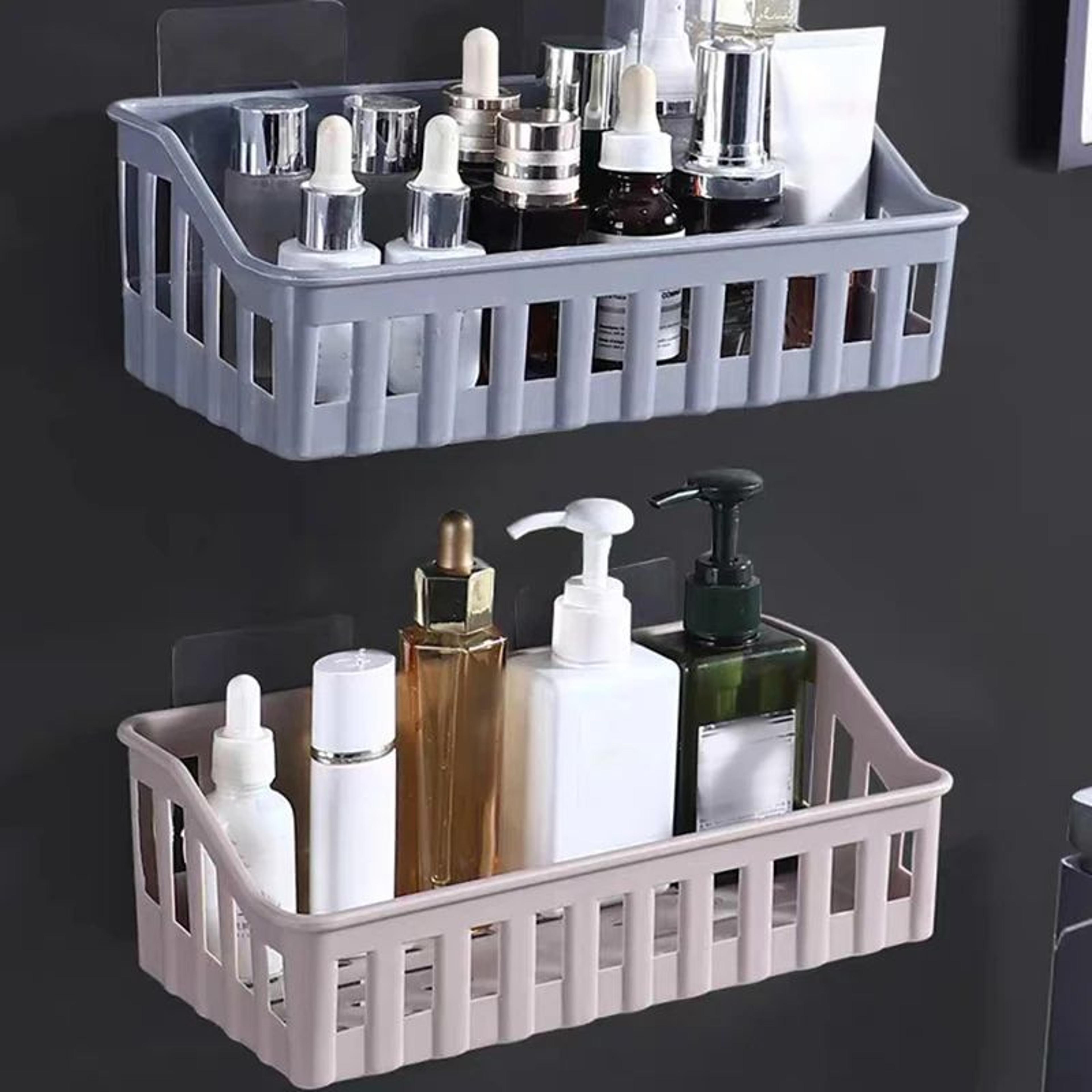 no-drill bathroom shelf organizer – wall mounted shower storage rack for shampoo & toiletries
