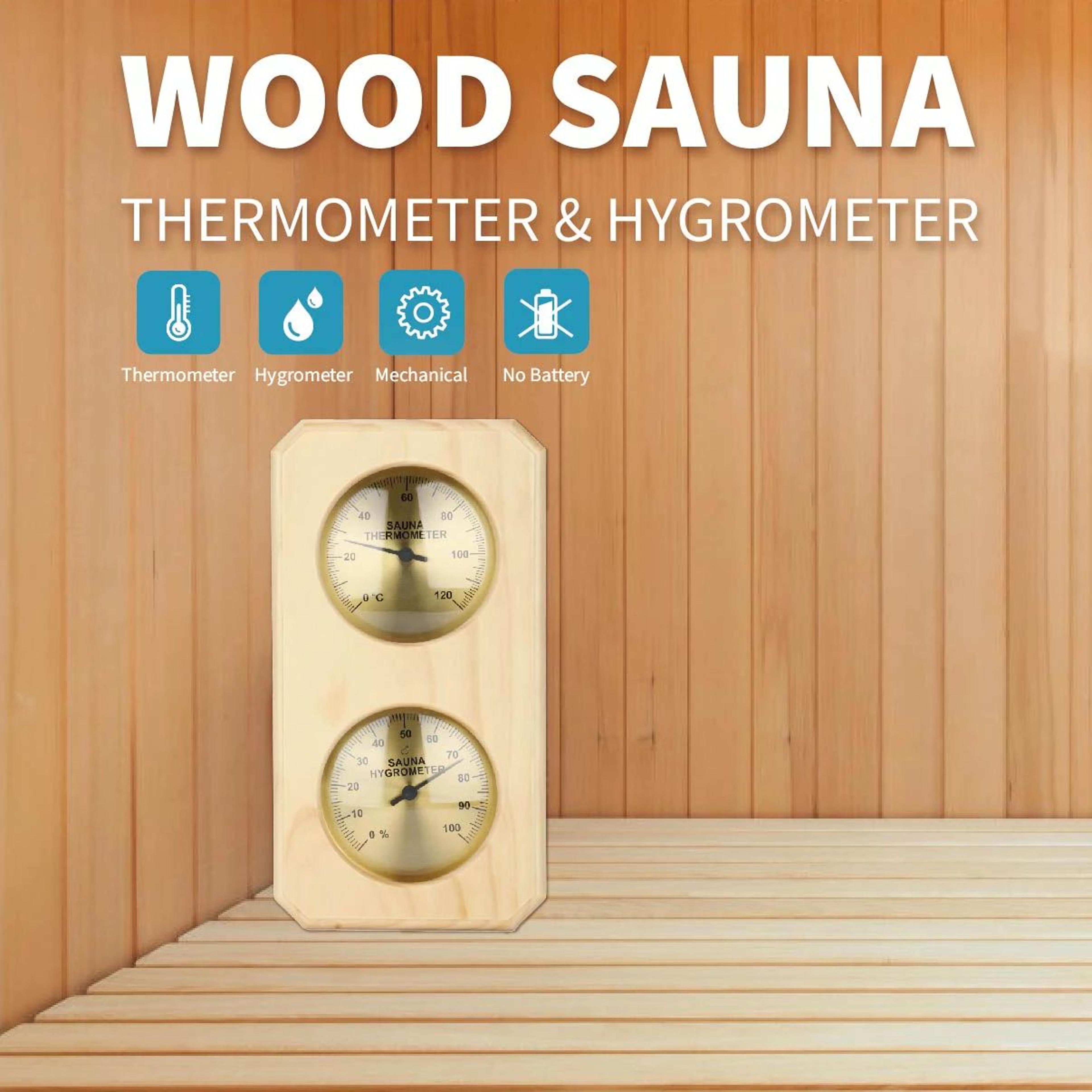 kt thermo wooden sauna thermometer & hygrometer – wall-mounted mechanical temperature & humidity gauge for spa & home