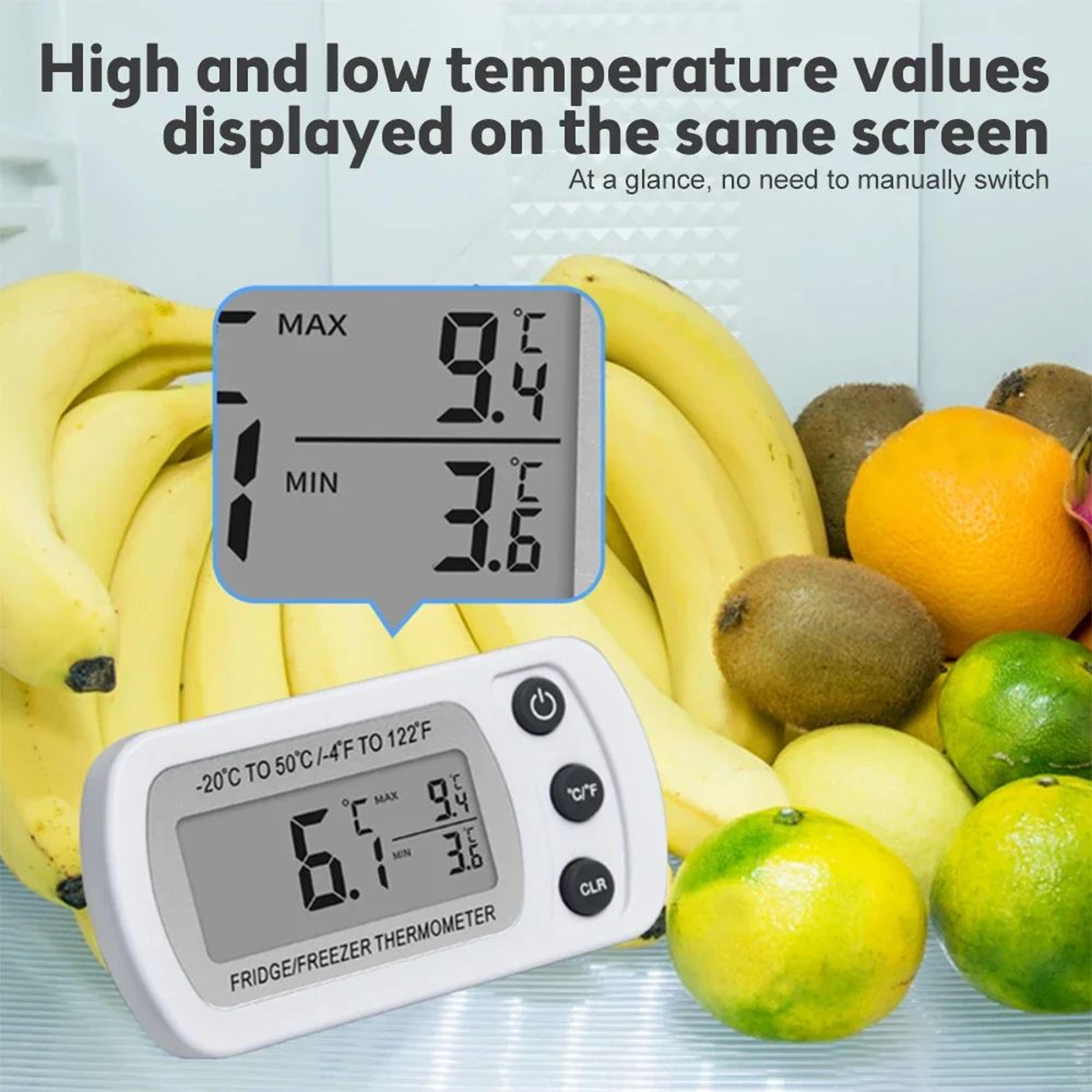 digital fridge thermometer with lcd display – freezer & refrigerator temperature monitor with hook & magnet