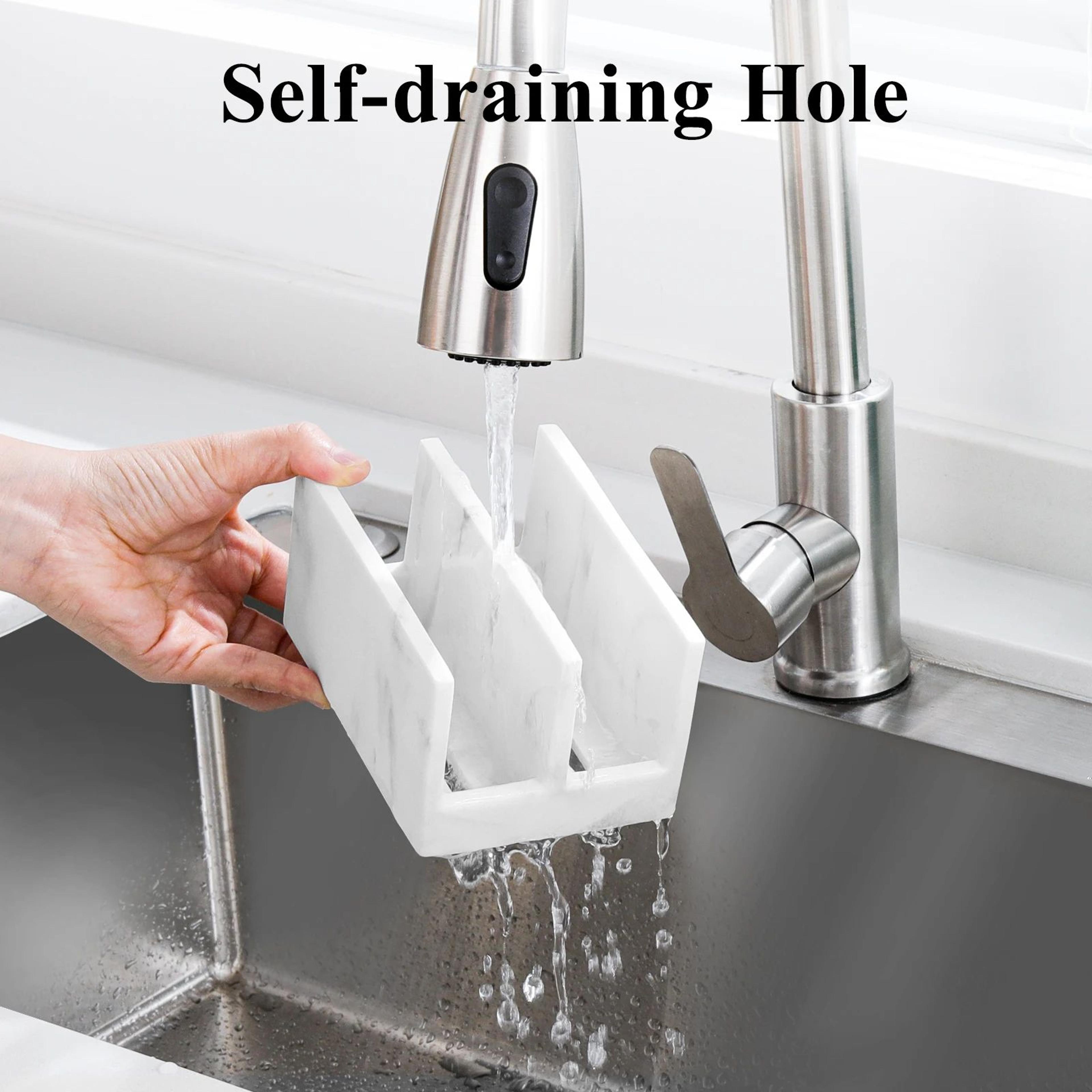 luxspire resin sponge holder for sink – dual-compartment kitchen sponge caddy with drainage tray