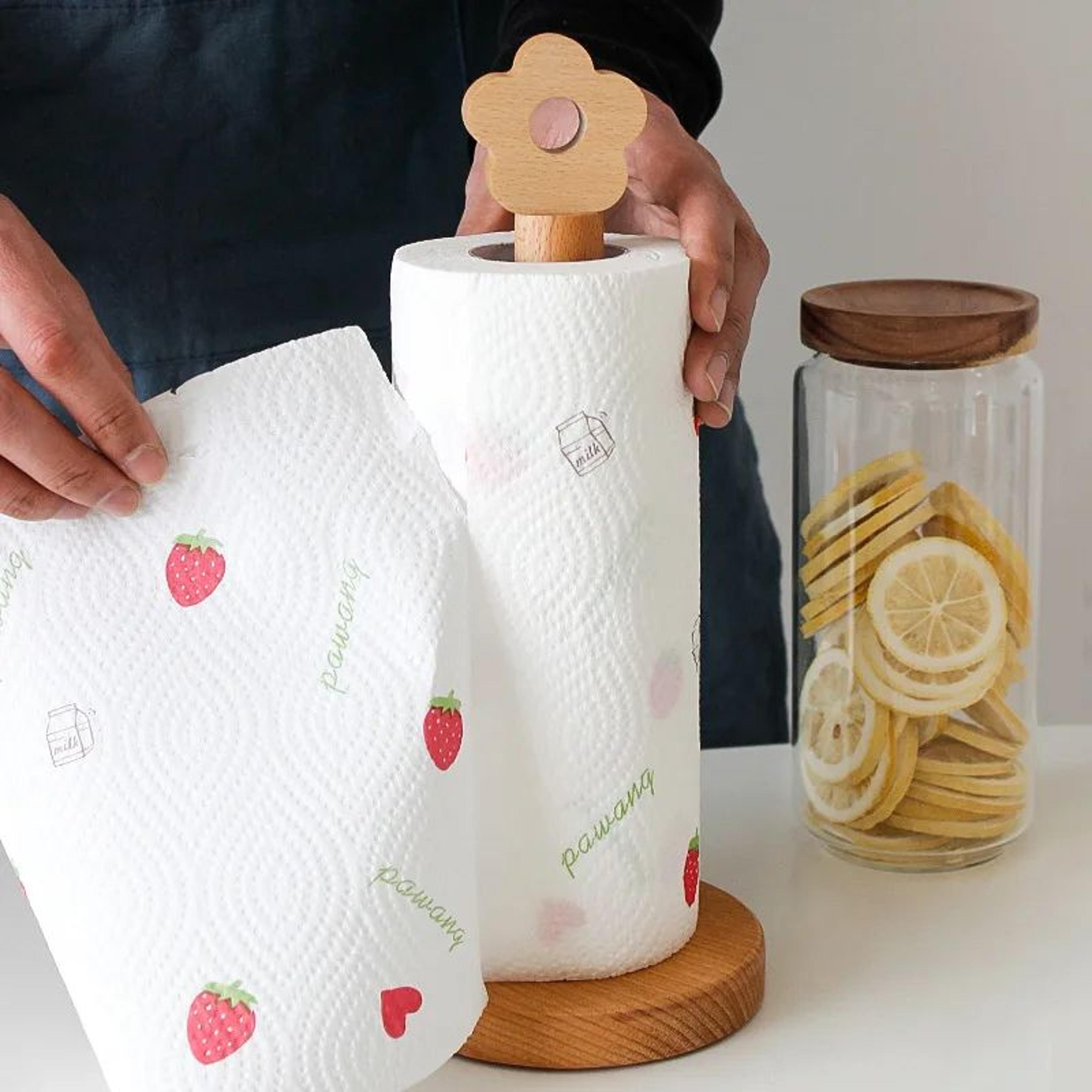 japanese-style solid wood paper towel holder – vertical beech wood kitchen roll & rag storage rack