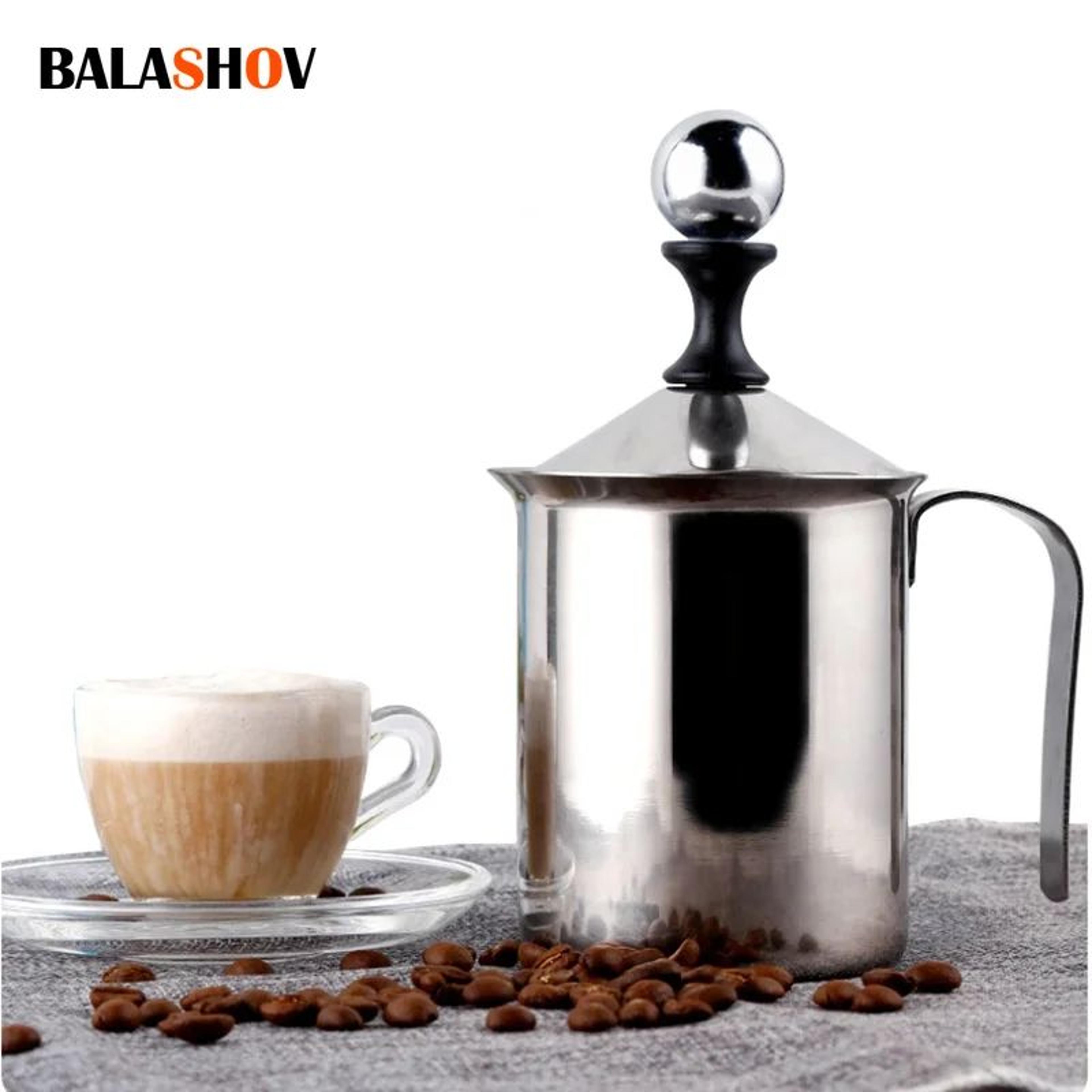 creammaster 27.05oz stainless steel milk frother pitcher – double mesh manual foam maker for cappuccino & latte