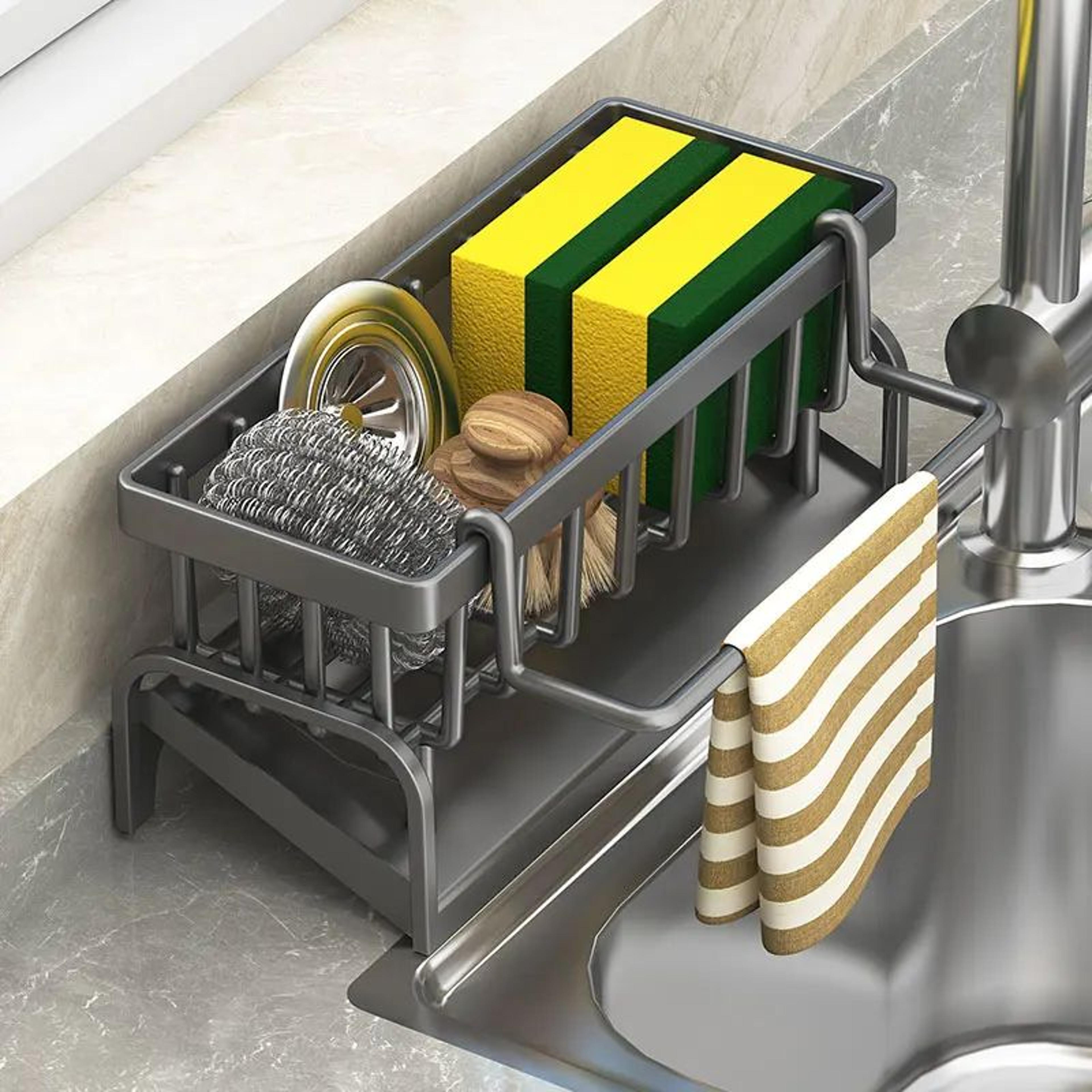kitchen sink organizer rack – sponge holder, cleaning cloth storage & draining shelf