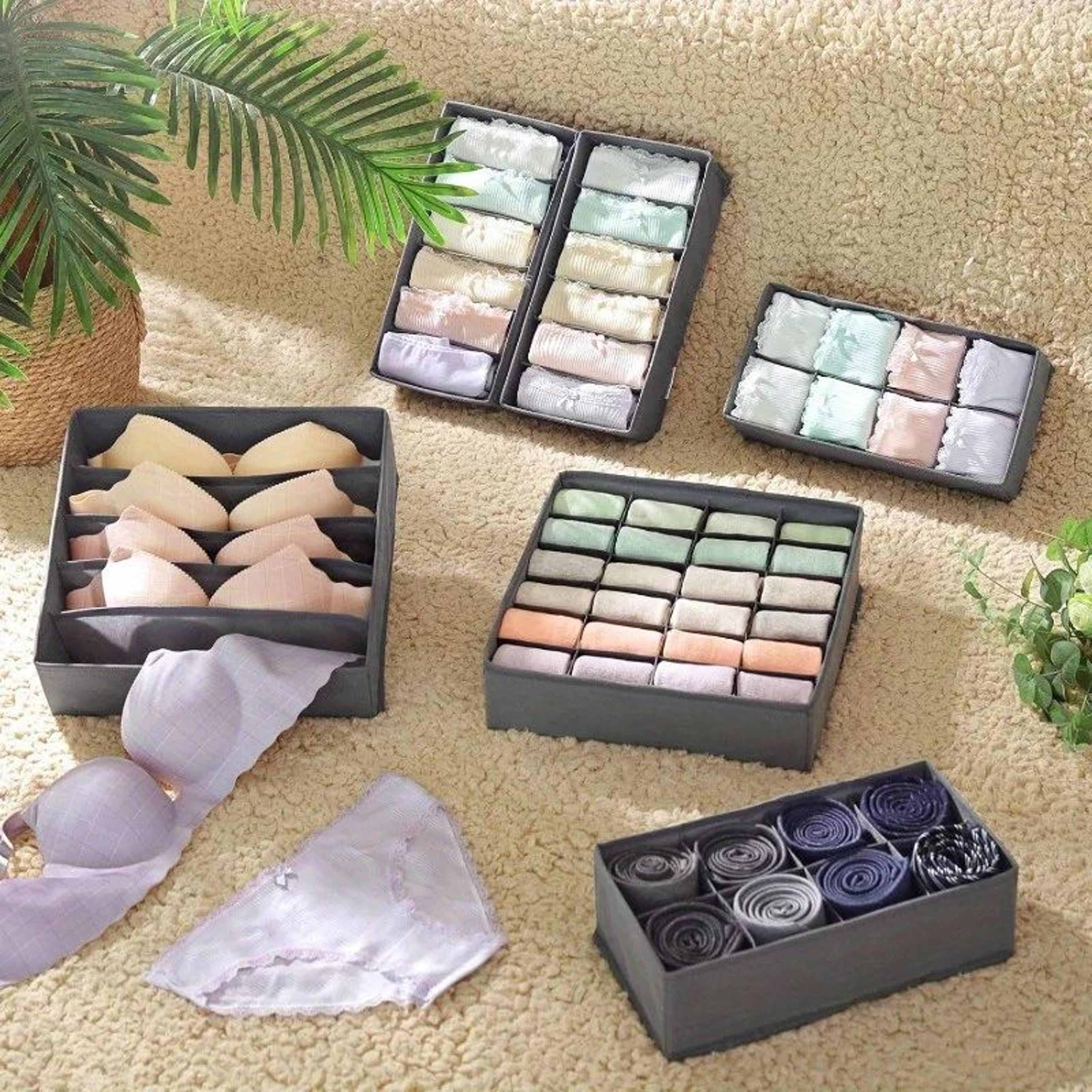 4pcs foldable drawer organizer set – closet storage system for bras, socks & ties