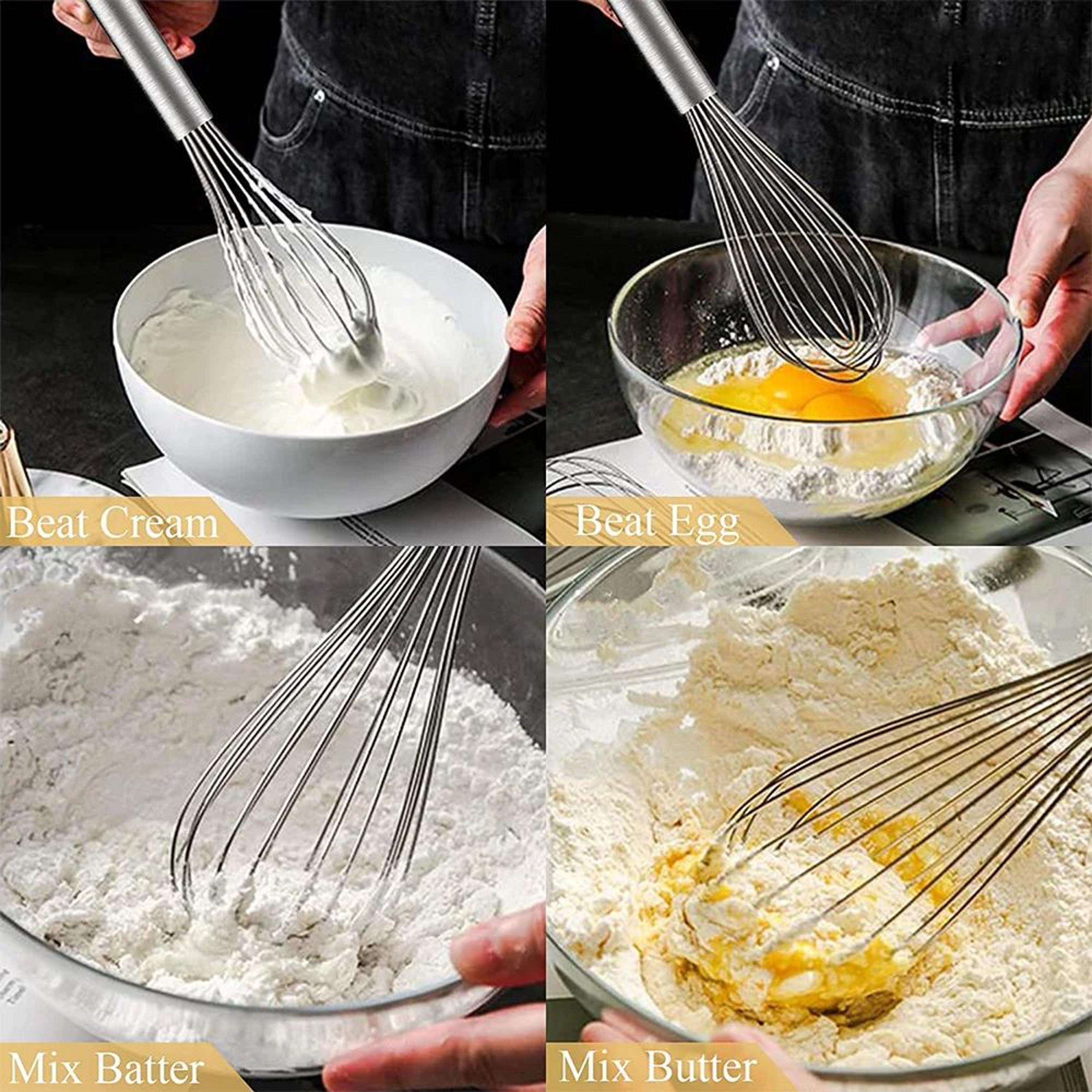 3-piece stainless steel whisk set – balloon wire whisks 8/10/12 inch manual egg beater & kitchen mixer