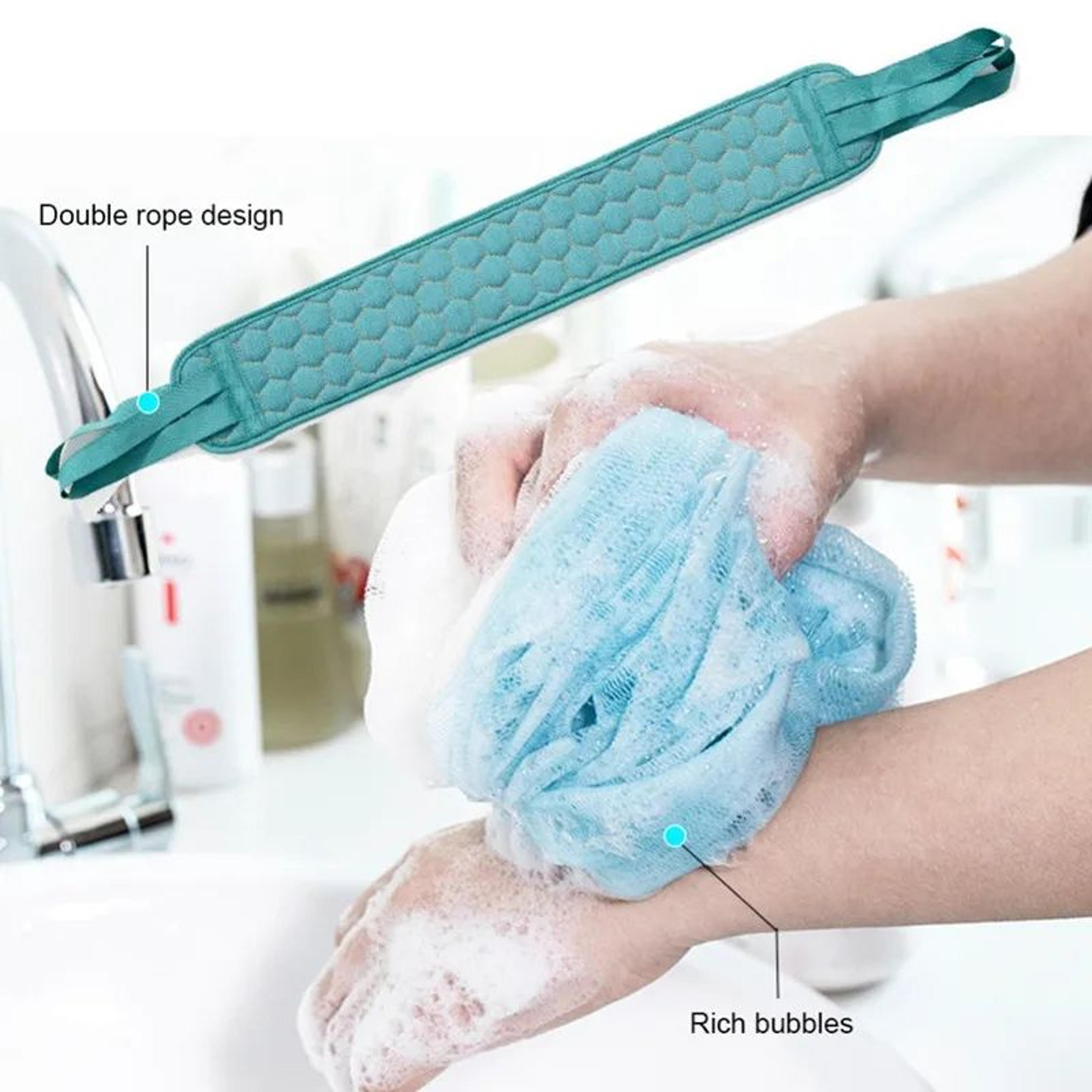 back scrubber body towel – deep cleaning bath cloth with long straps for shower & body exfoliation