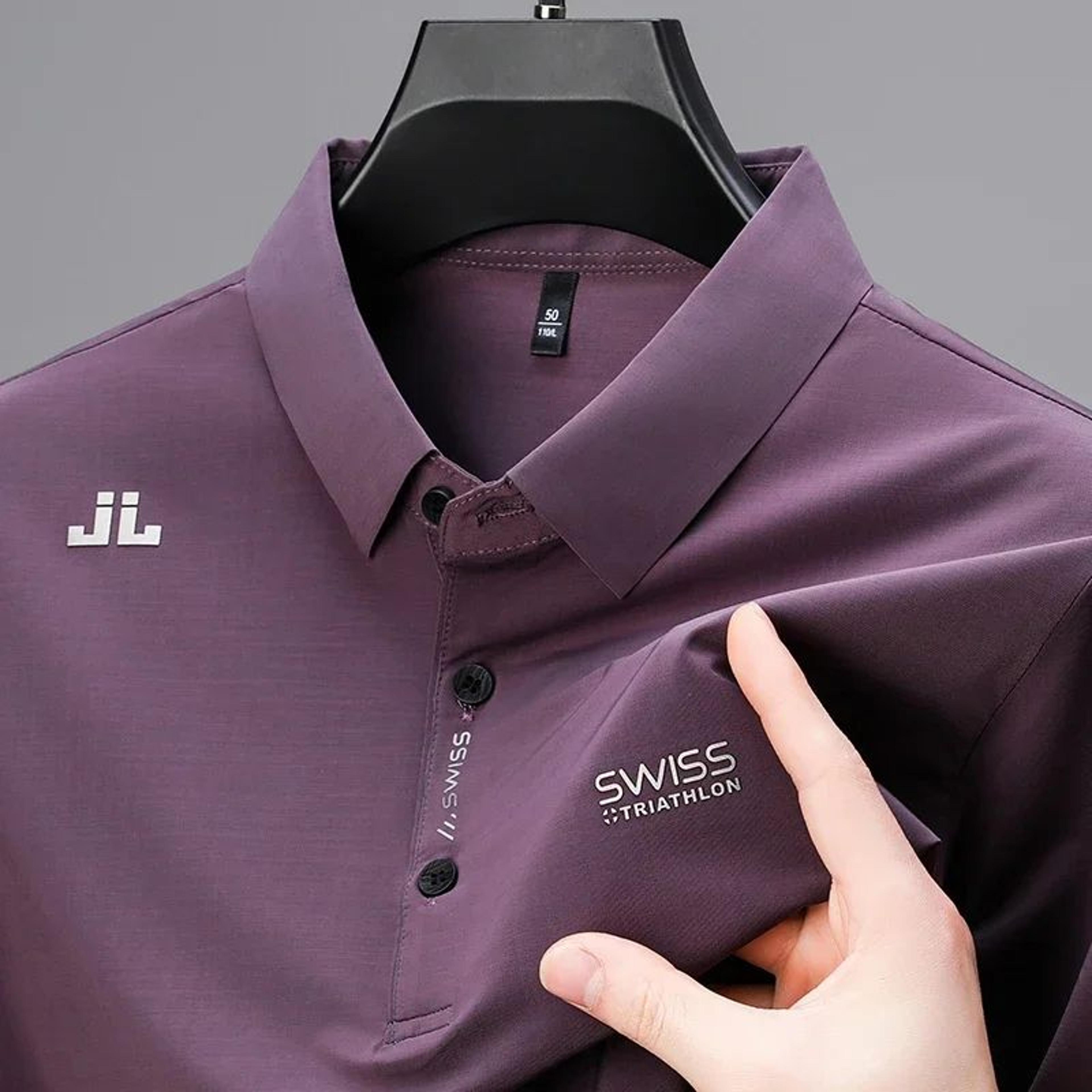men's solid polo shirt – short sleeve business casual polo with badge, breathable summer shirt