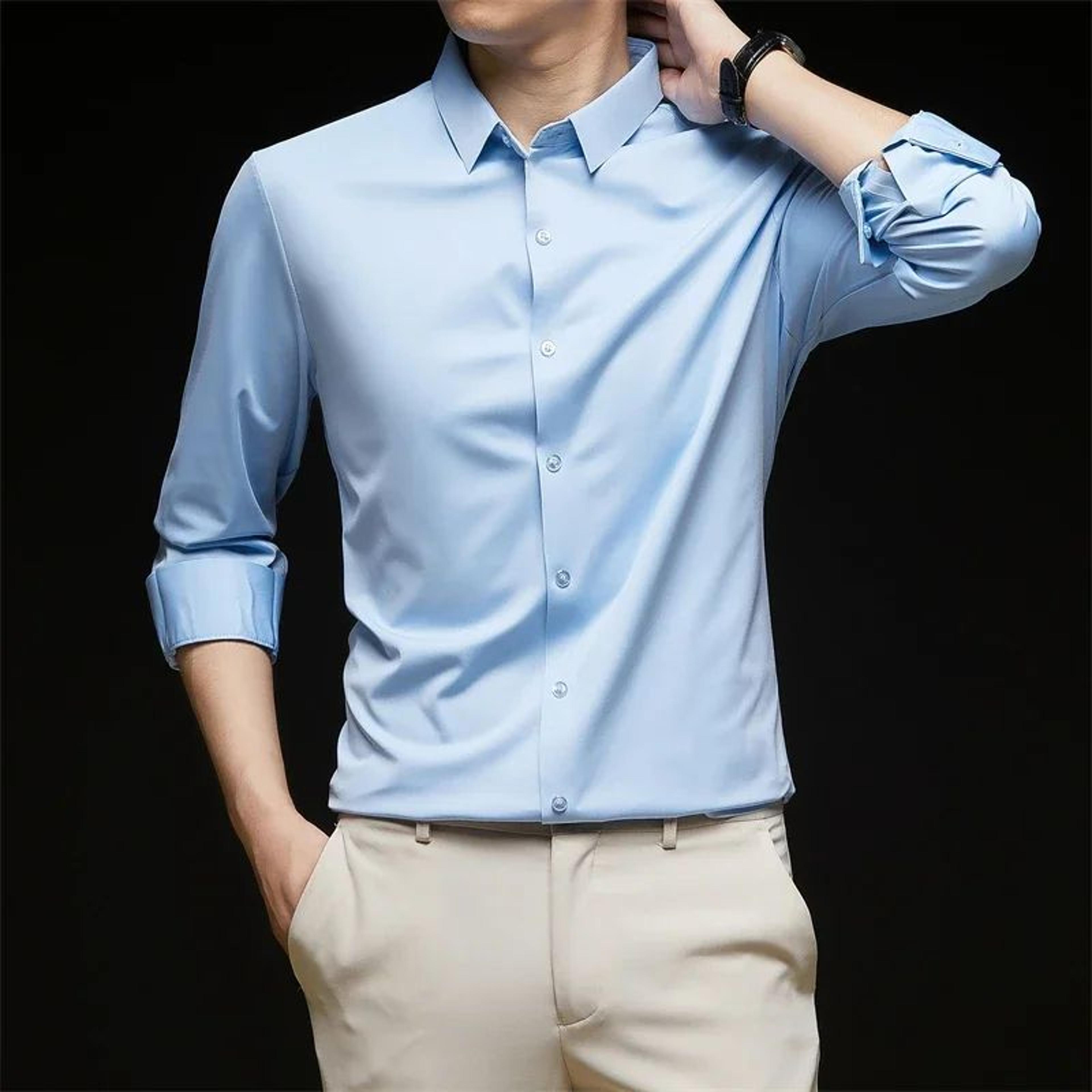 men's long sleeve button-up shirt – wrinkle-resistant solid casual business shirt, breathable all-season top