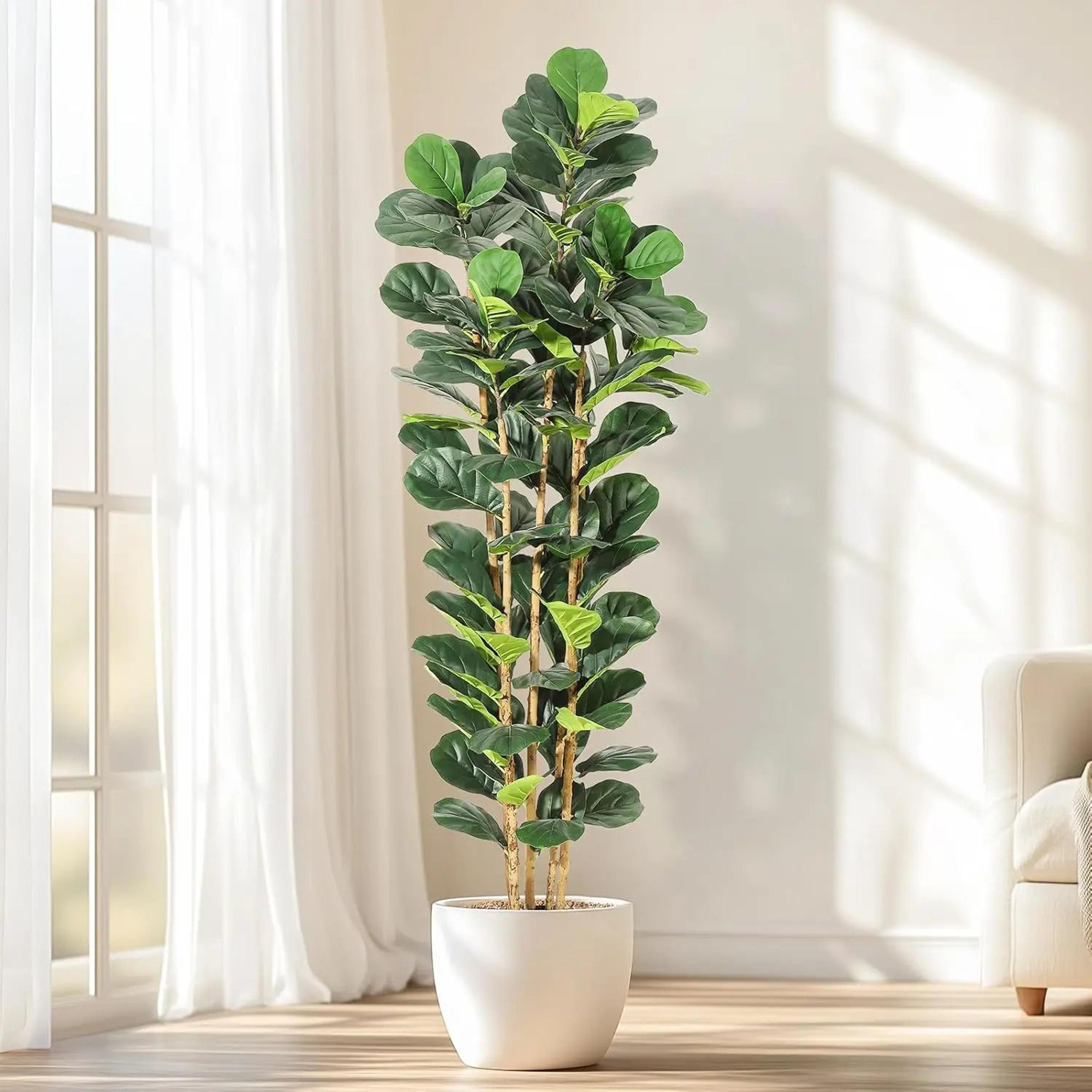 artificial fiddle leaf fig tree – faux indoor plant tree 5/6/7 ft tall with pot for home decor
