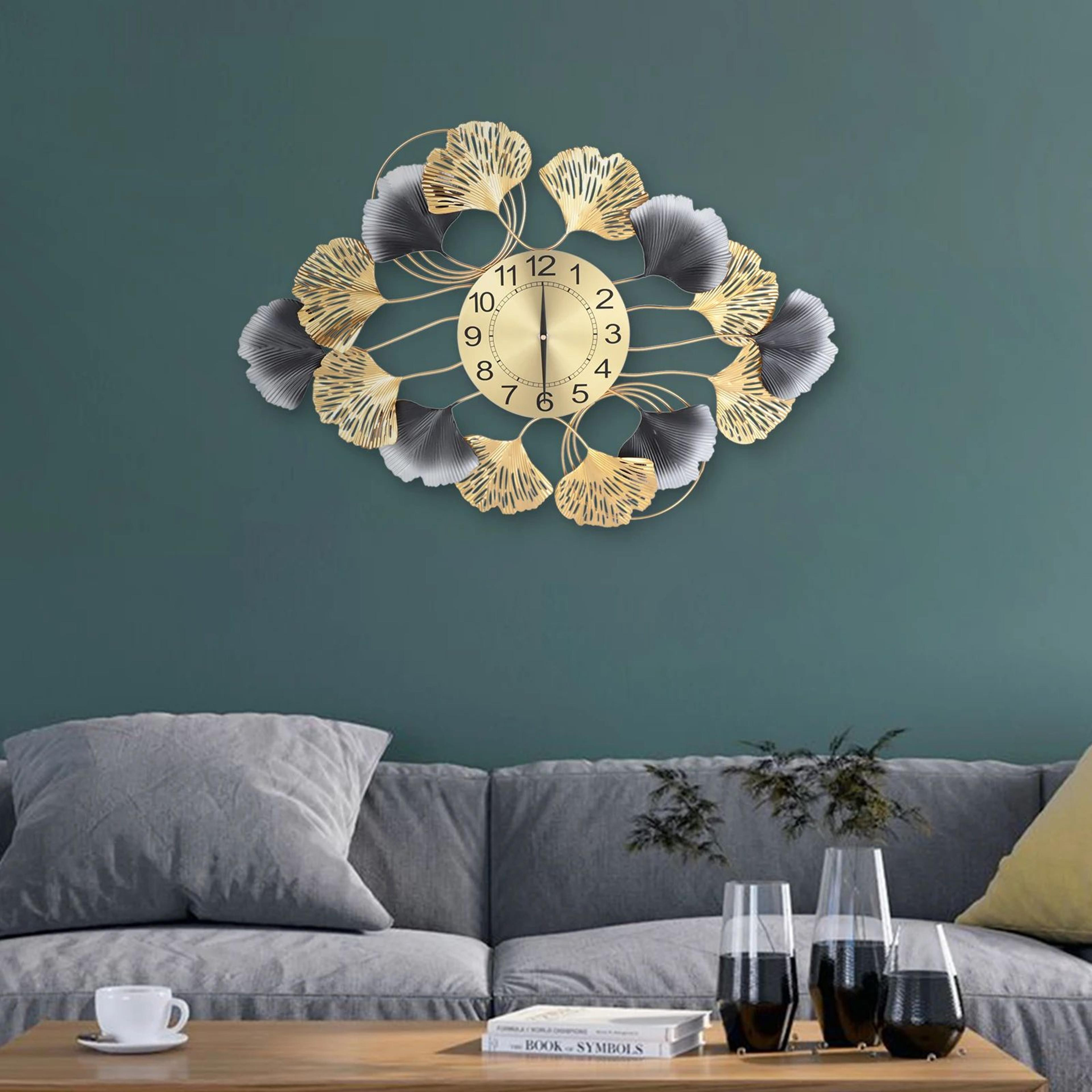 modern luxury gold wall clock – large decorative metal wall art clock for living room decor