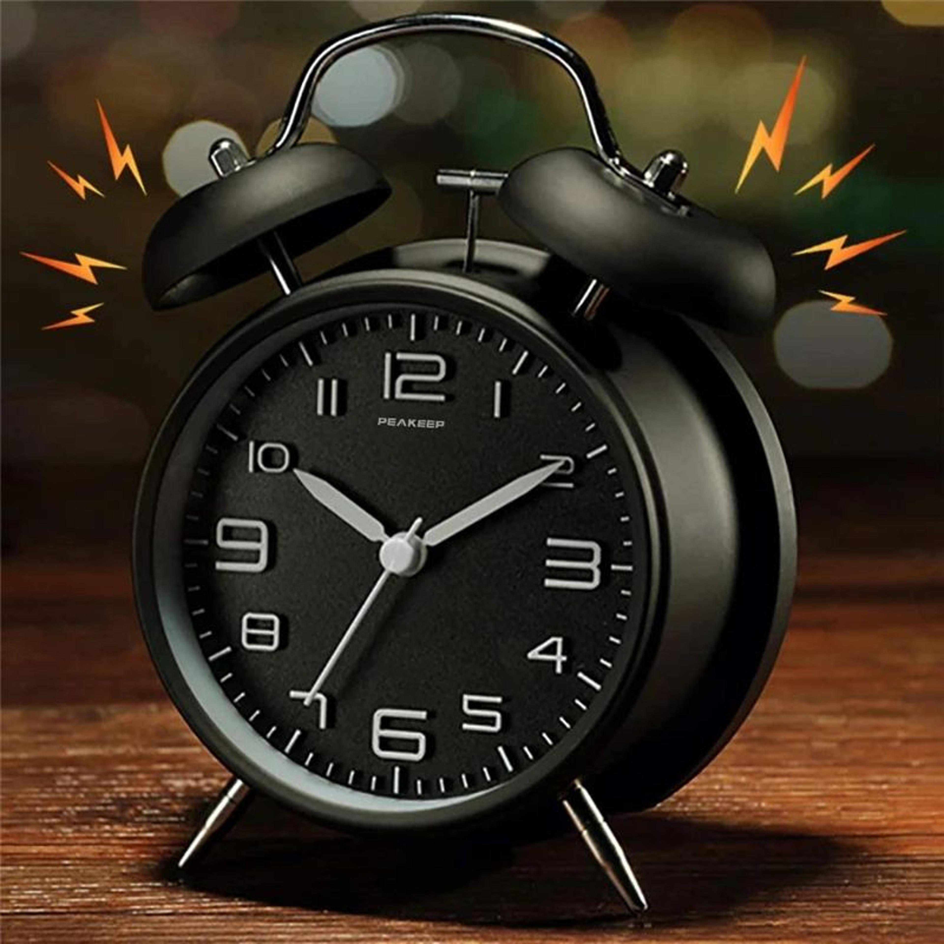 4-inch twin bell loud alarm clock – metal retro desk clock with backlight for heavy sleepers