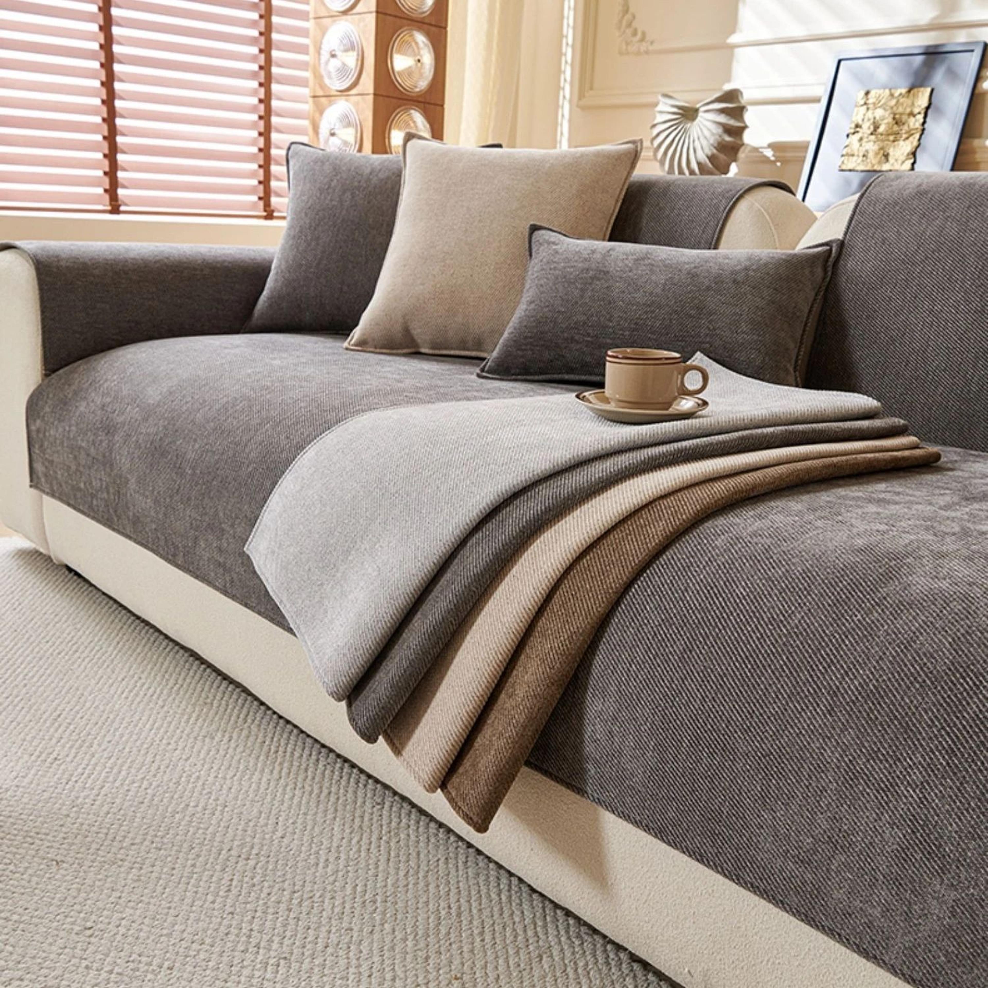 minimalist chenille sofa cover – anti-slip twill couch slipcover for all-season living room decor