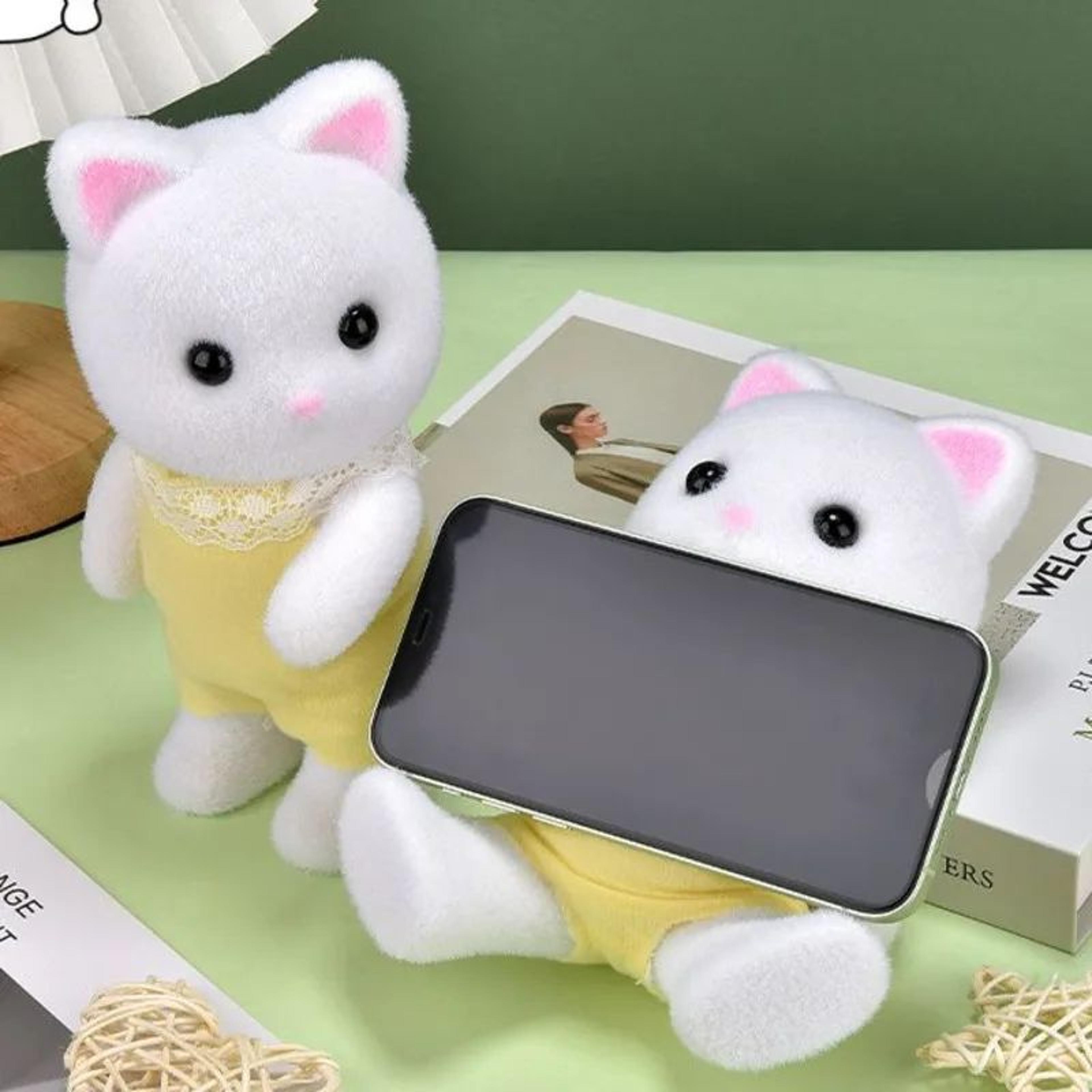 woodland family animal phone stand – cute forest animals movable limbs desk decor holder