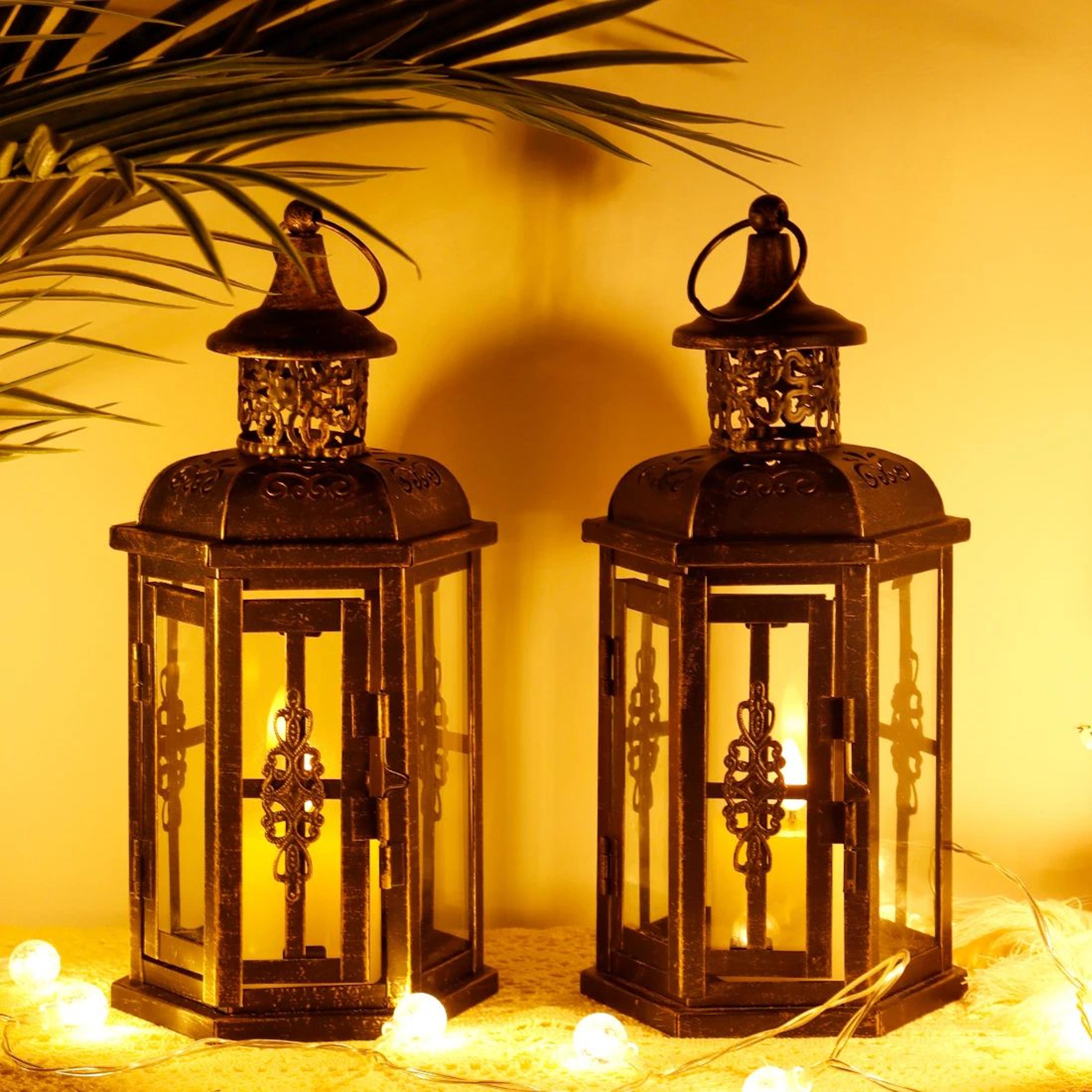 vintage nordic iron candle lantern – hanging black decorative lantern for home & wedding decor