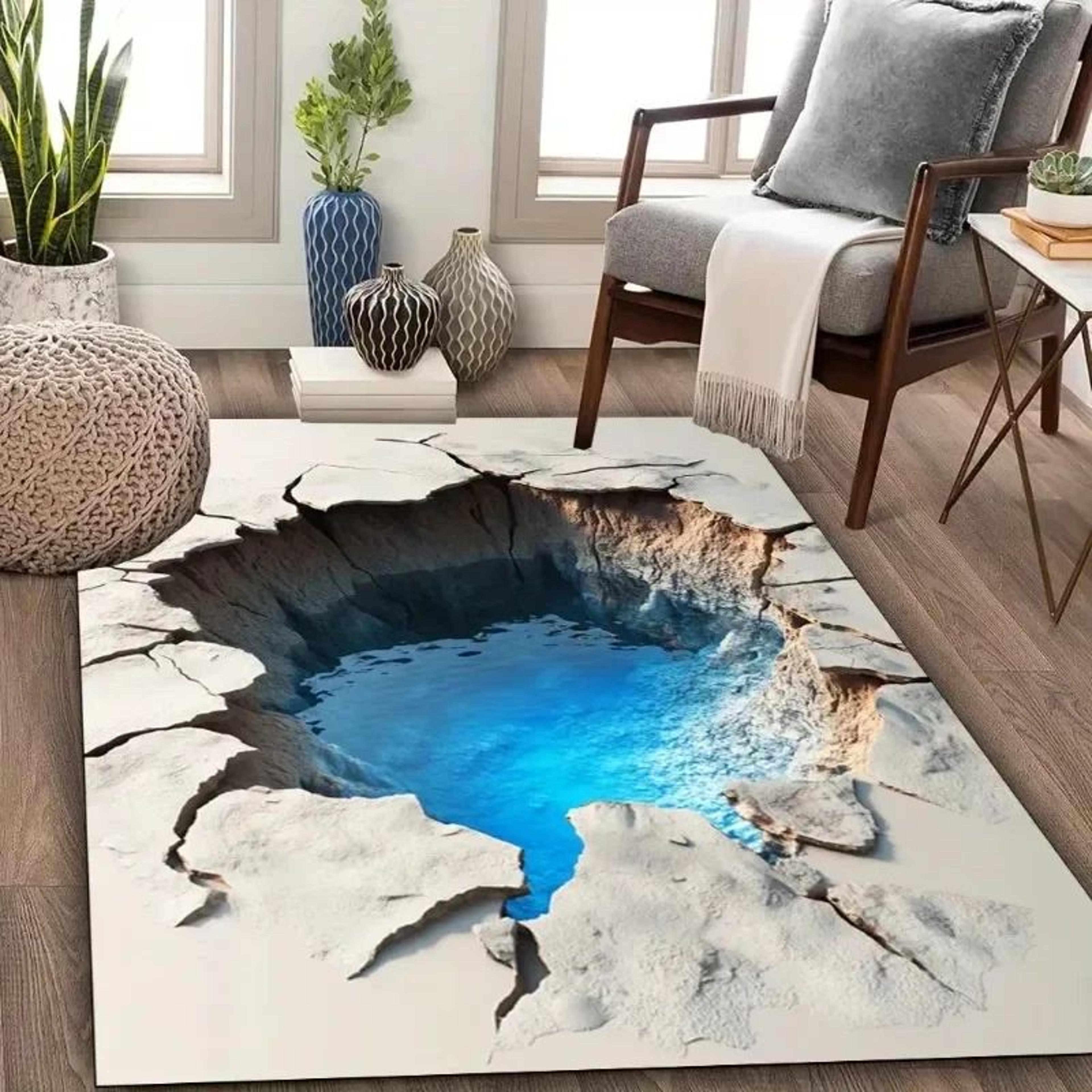 3d desert crack fire water area rug – non-slip washable flannel floor mat for living room & bedroom
