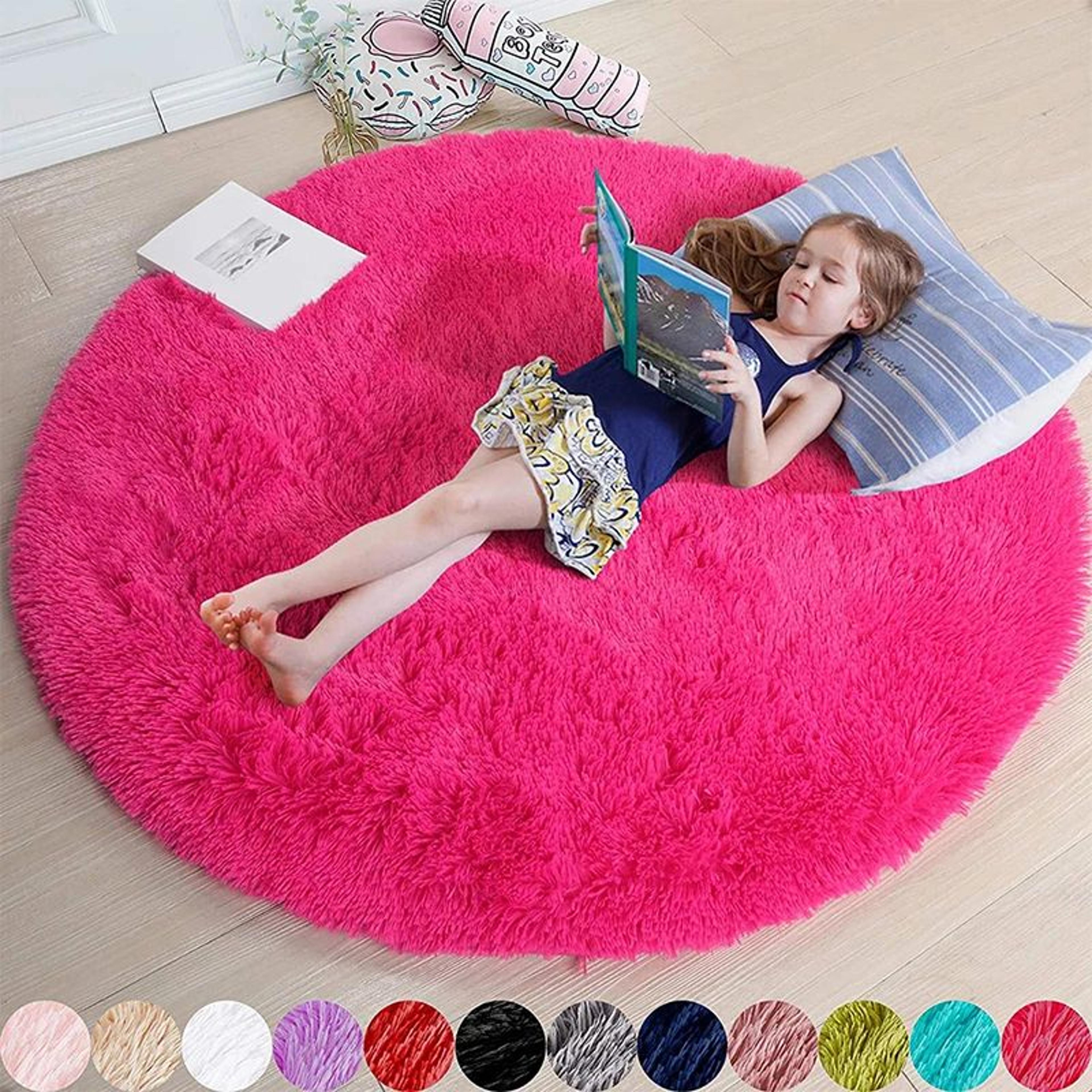 fluffy round shaggy area rug – soft plush carpet for bedroom, nursery & living room