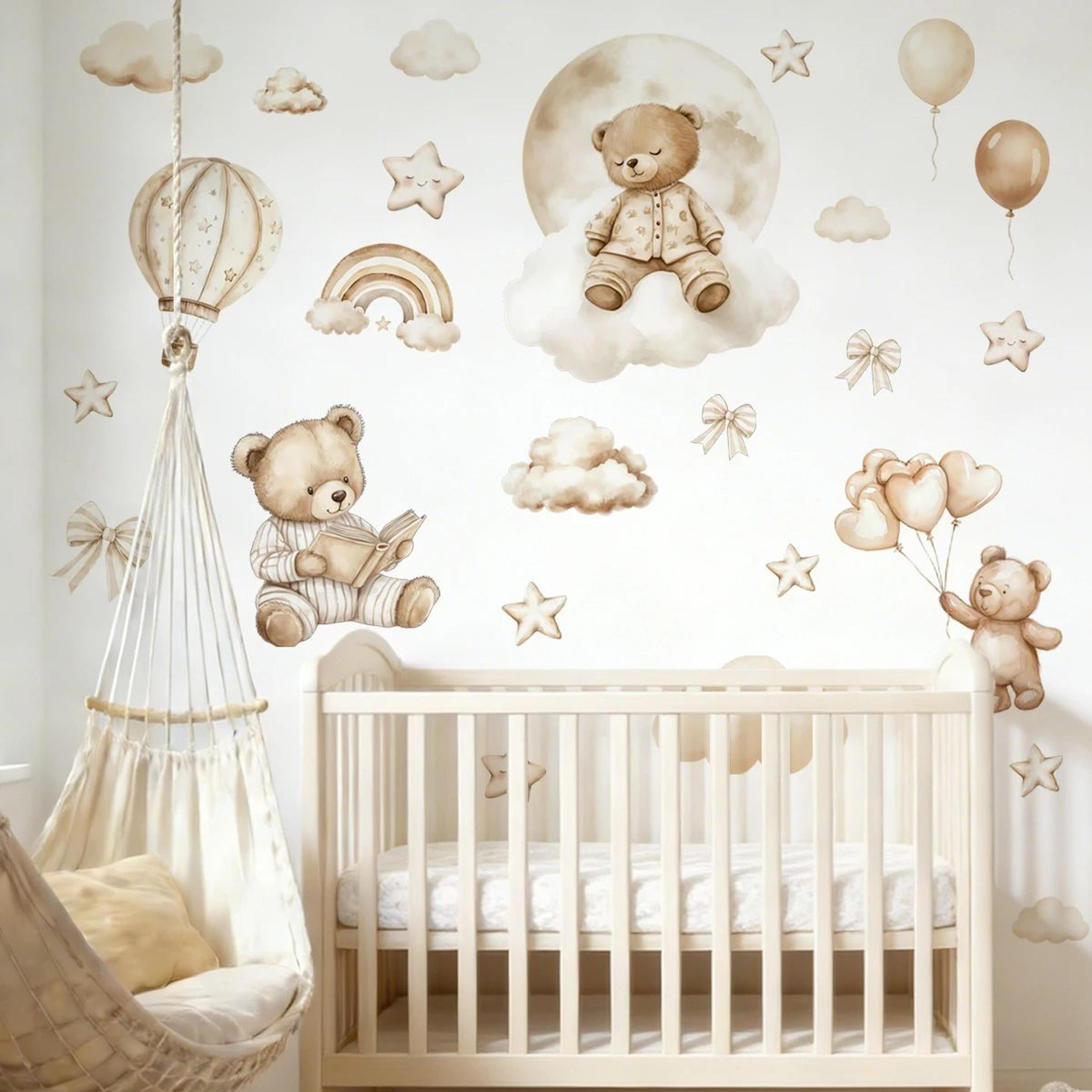 boho teddy bear balloon wall sticker – watercolor nursery vinyl decal for kids room decor
