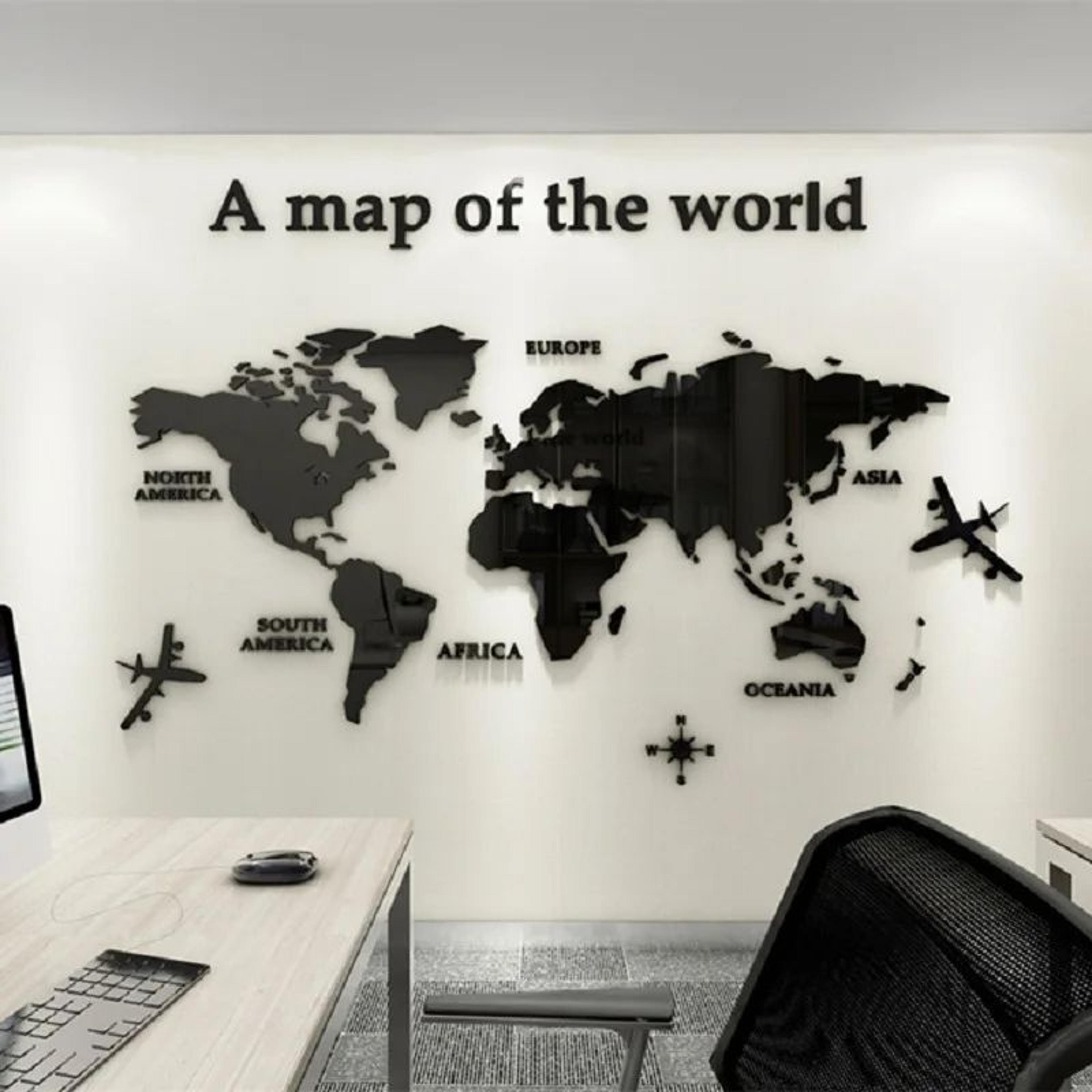 3d acrylic world map wall sticker – modern crystal wall decor for living room & office