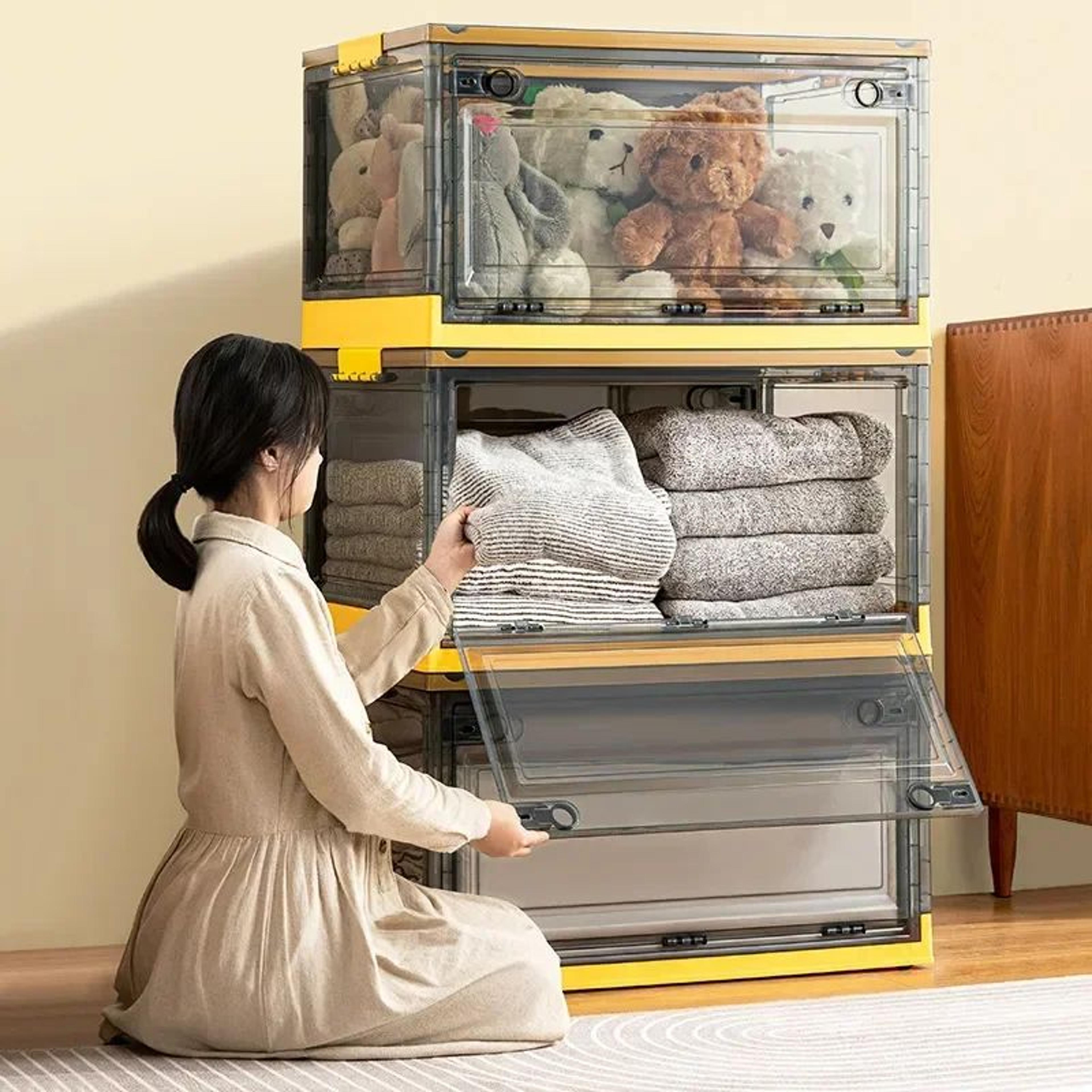 foldable transparent storage box – large capacity plastic organizer for clothes, toys & home storage