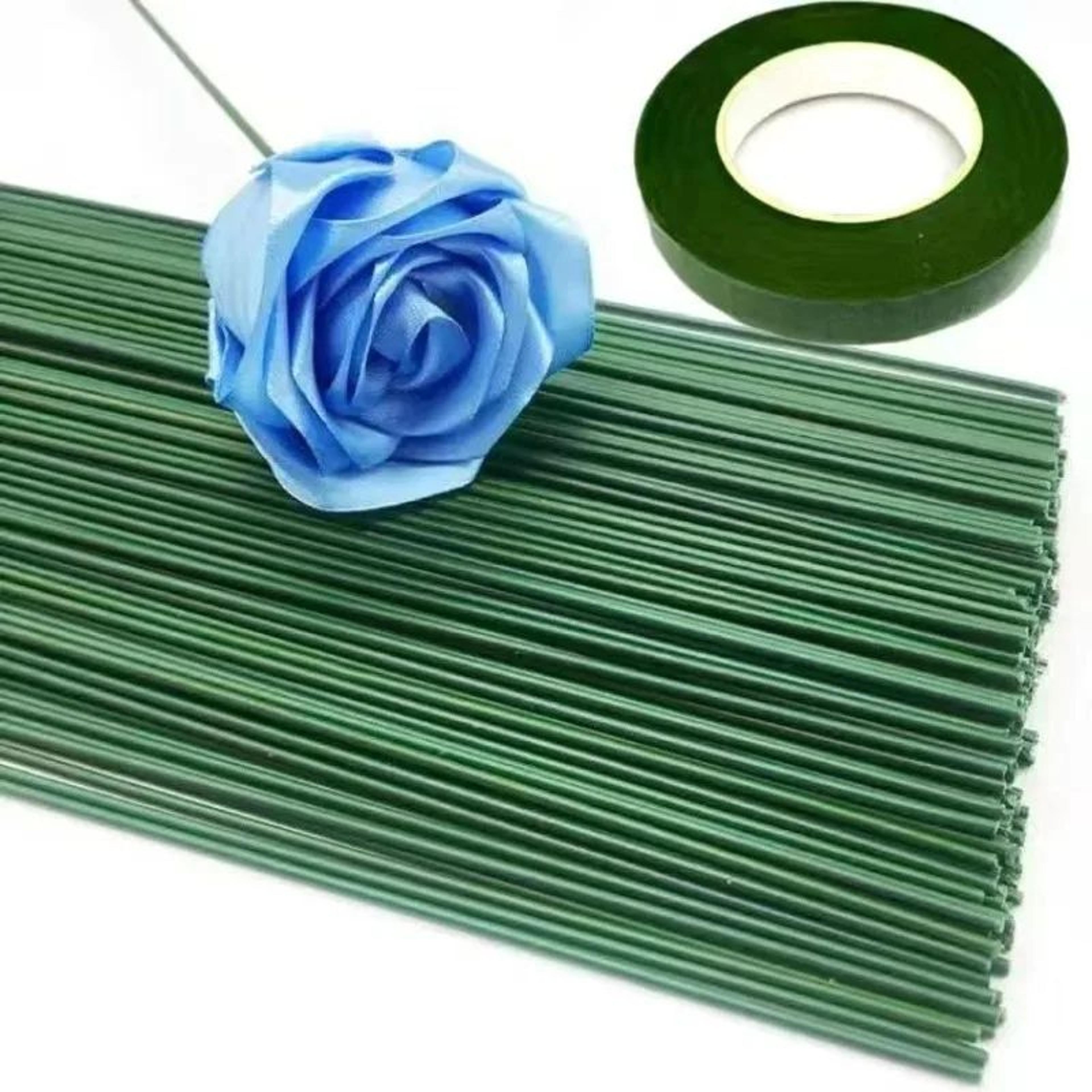 bendable iron wire flower stems with floral tape – flexible green rods for diy bouquets & wedding decor