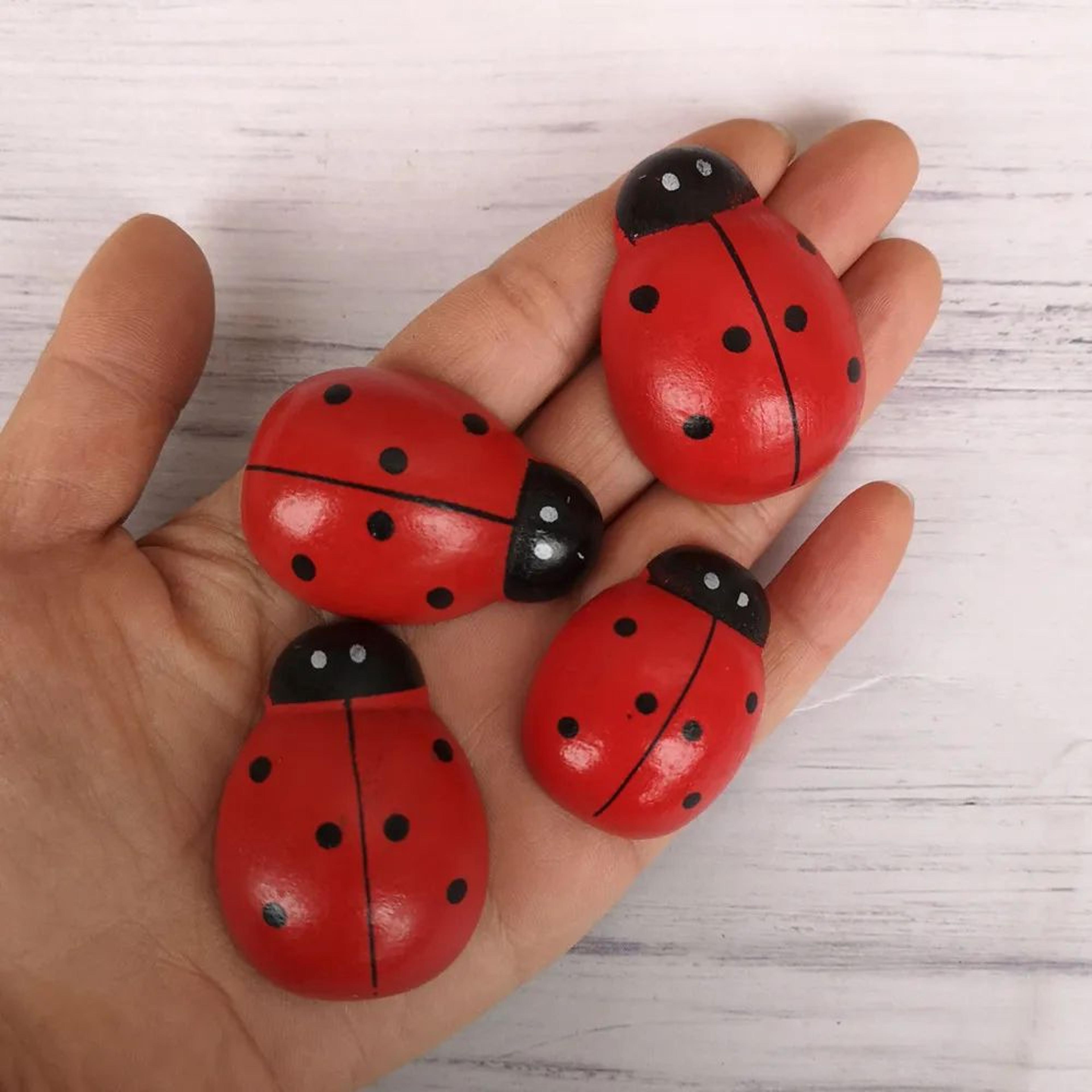 large wooden ladybug garden decor – handcrafted miniature insect for fairy garden & diy crafts