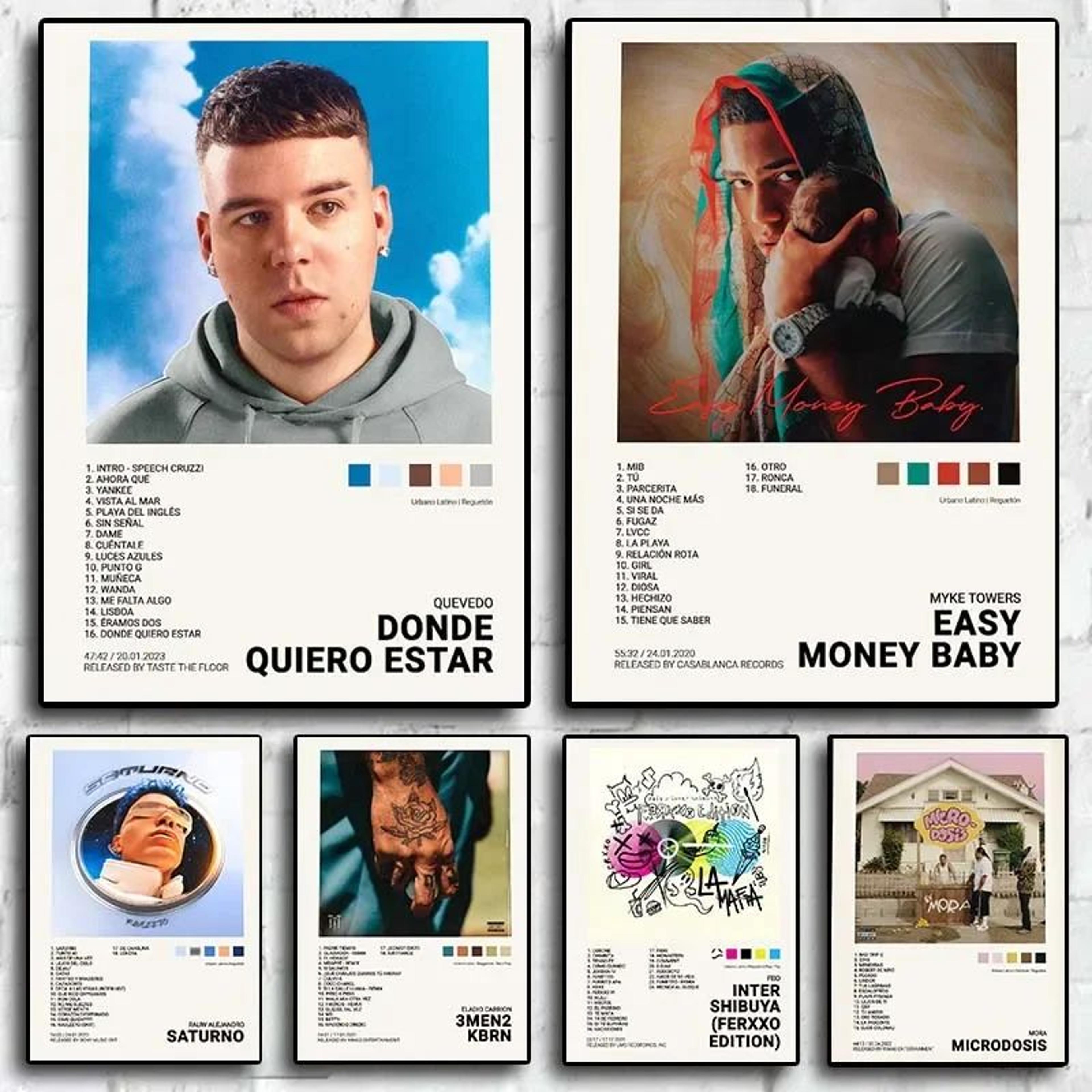 latin urban music canvas wall art – quevedo, mora, feid & rauw alejandro poster print decor