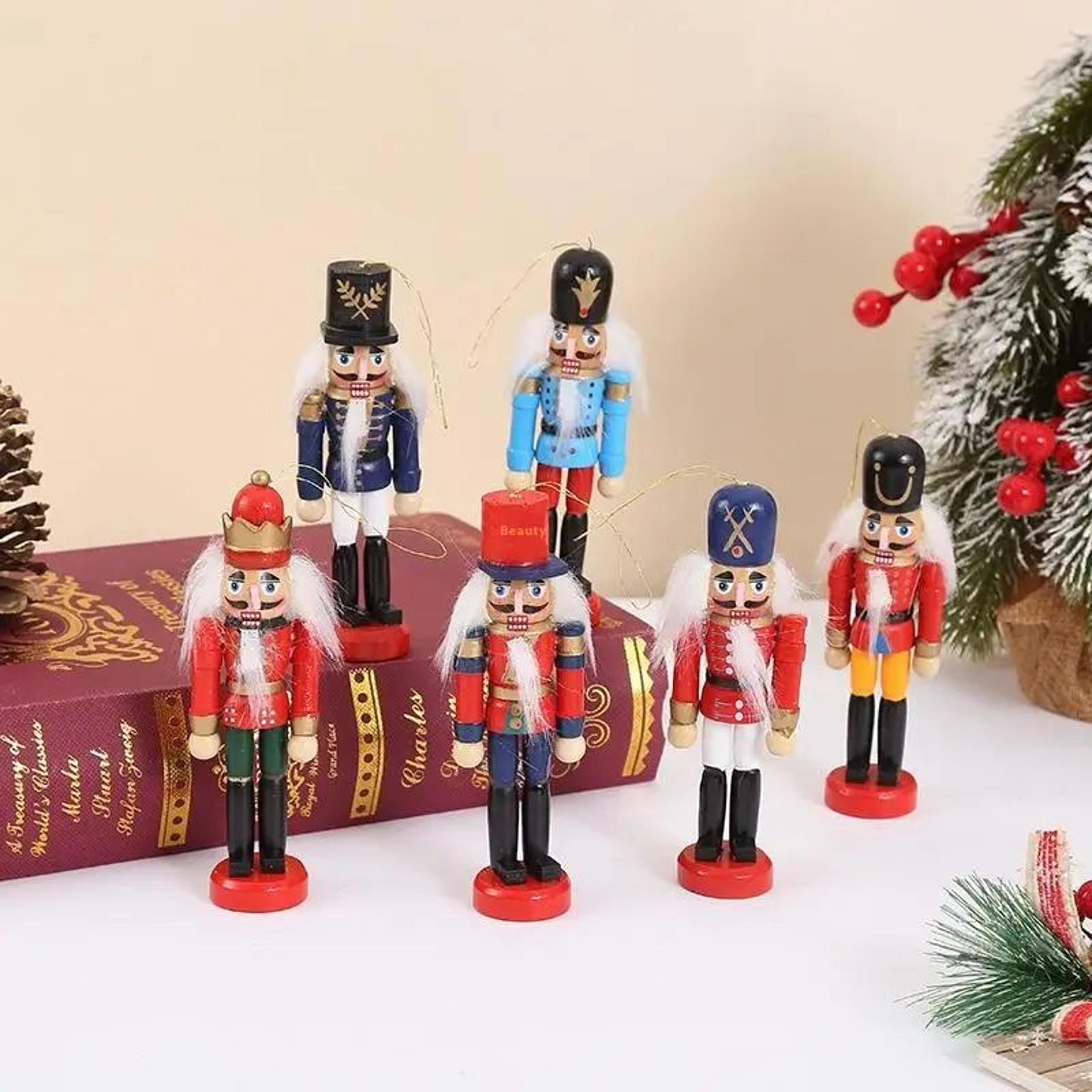 mini wooden nutcracker puppet ornaments – christmas soldier desktop decor, festive hanging dolls
