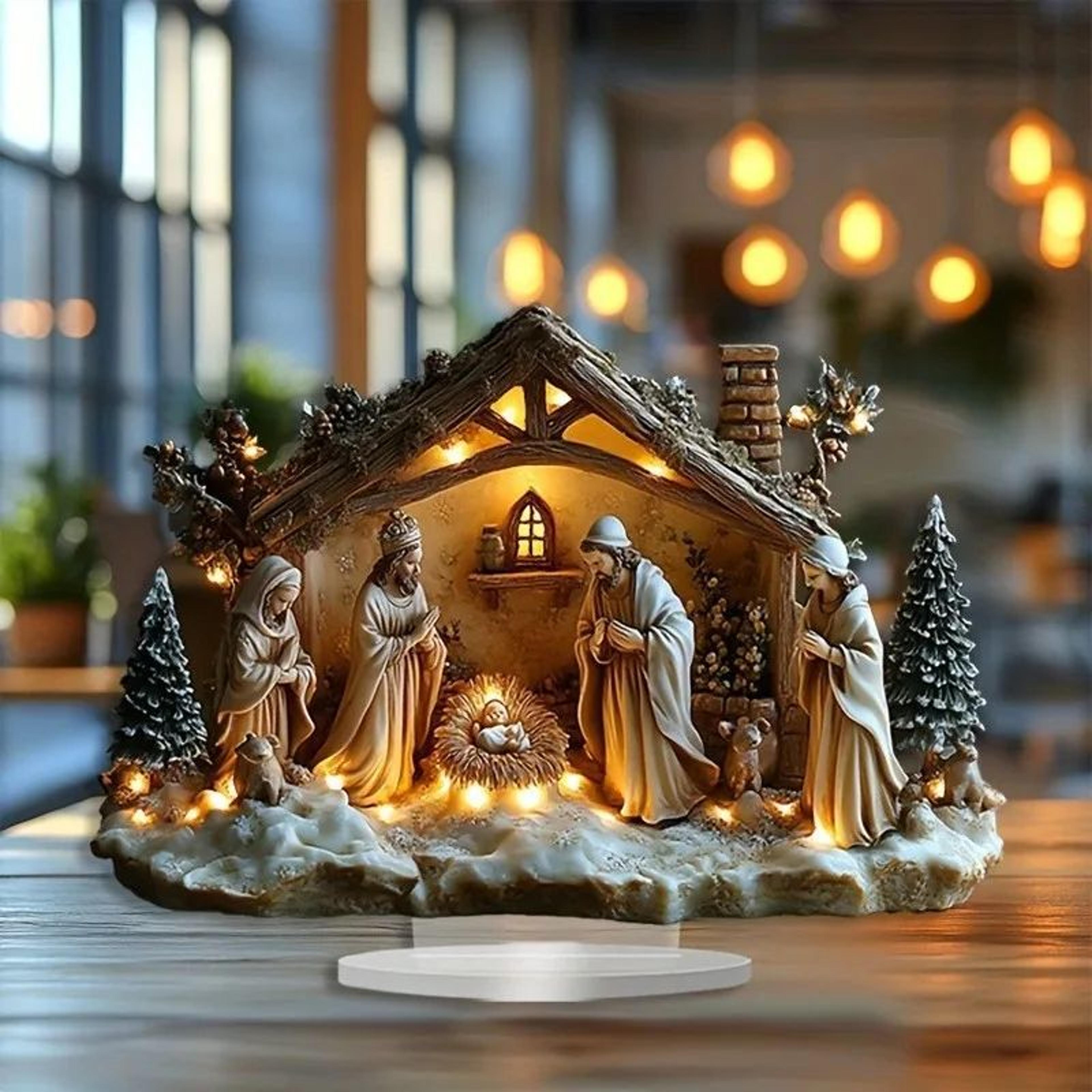 acrylic nativity scene table decor – transparent christmas jesus birth centerpiece ornament