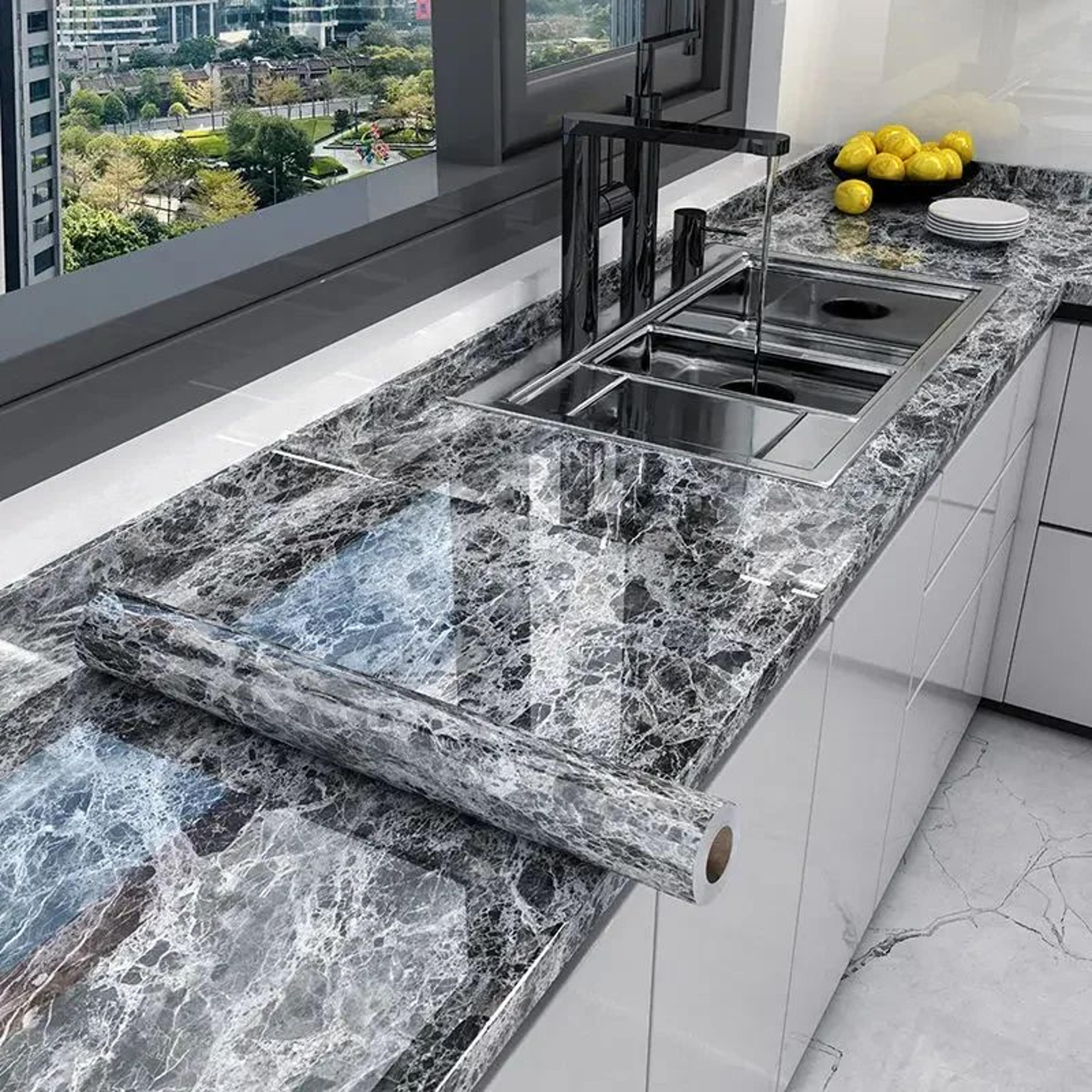 marble peel and stick wallpaper roll – waterproof oil-proof self-adhesive film for kitchen & home decor