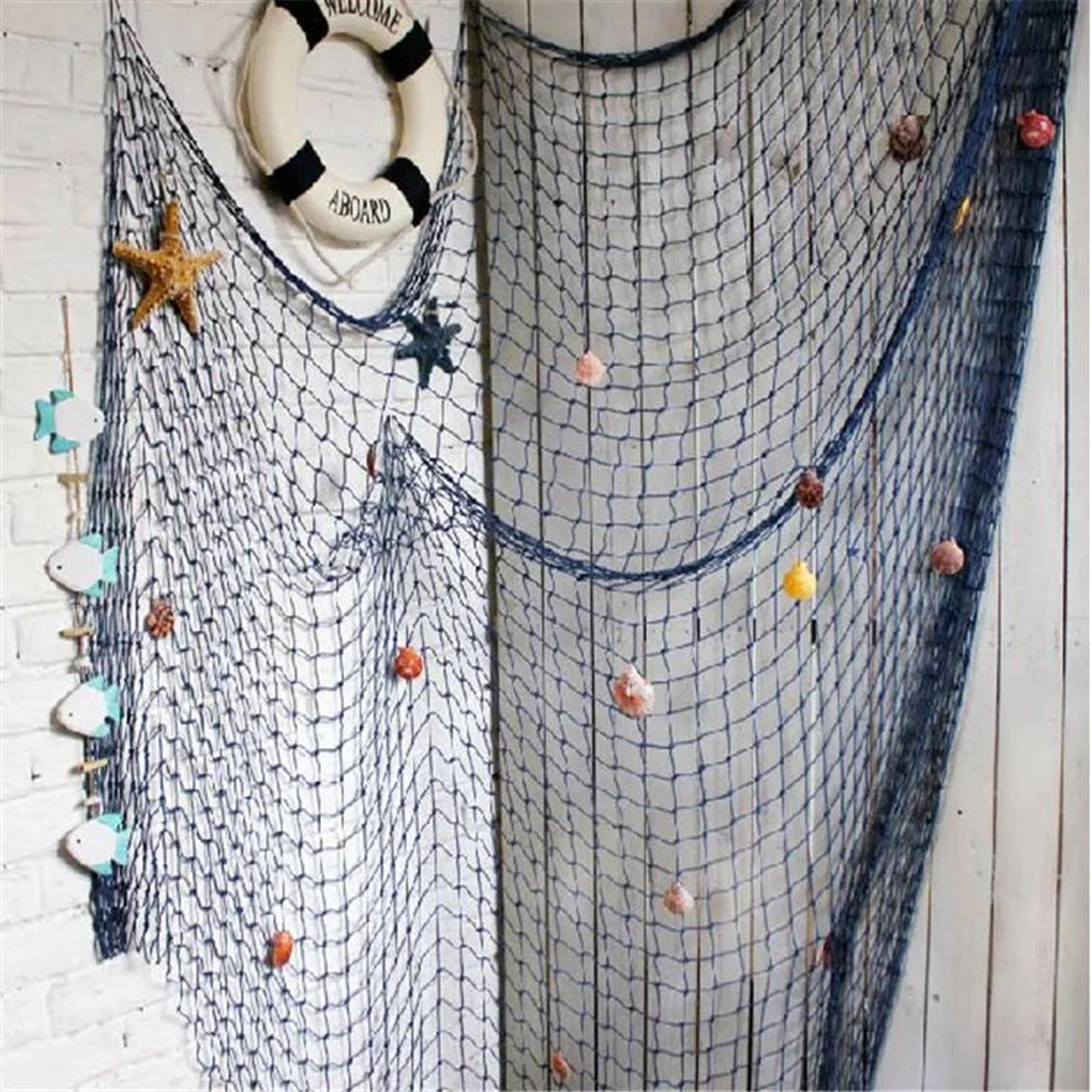 mediterranean nautical fishing net wall decor – coastal shell hanging & diy photo display