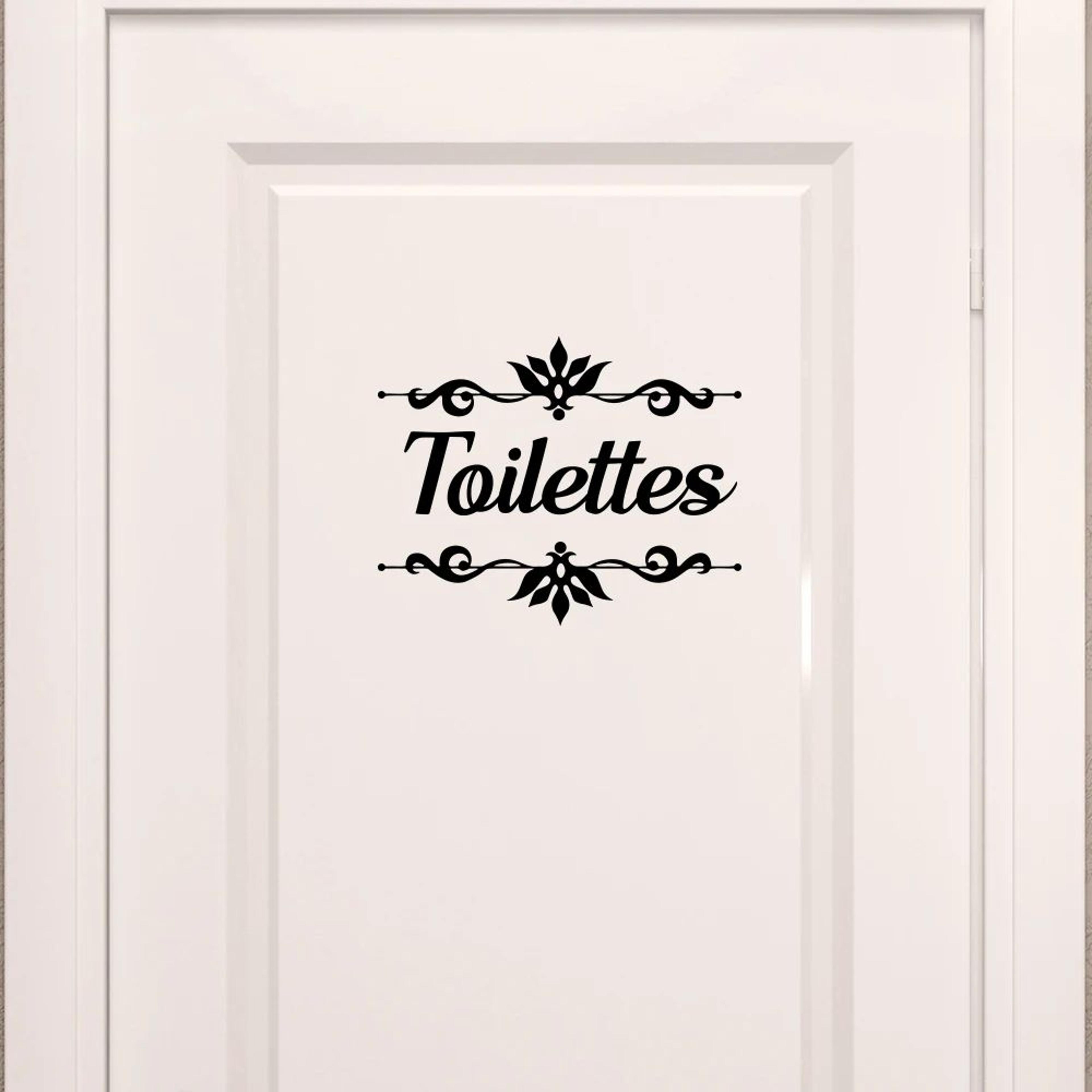 french toilet door sticker decal – floral bathroom vinyl wall decor waterproof home accent