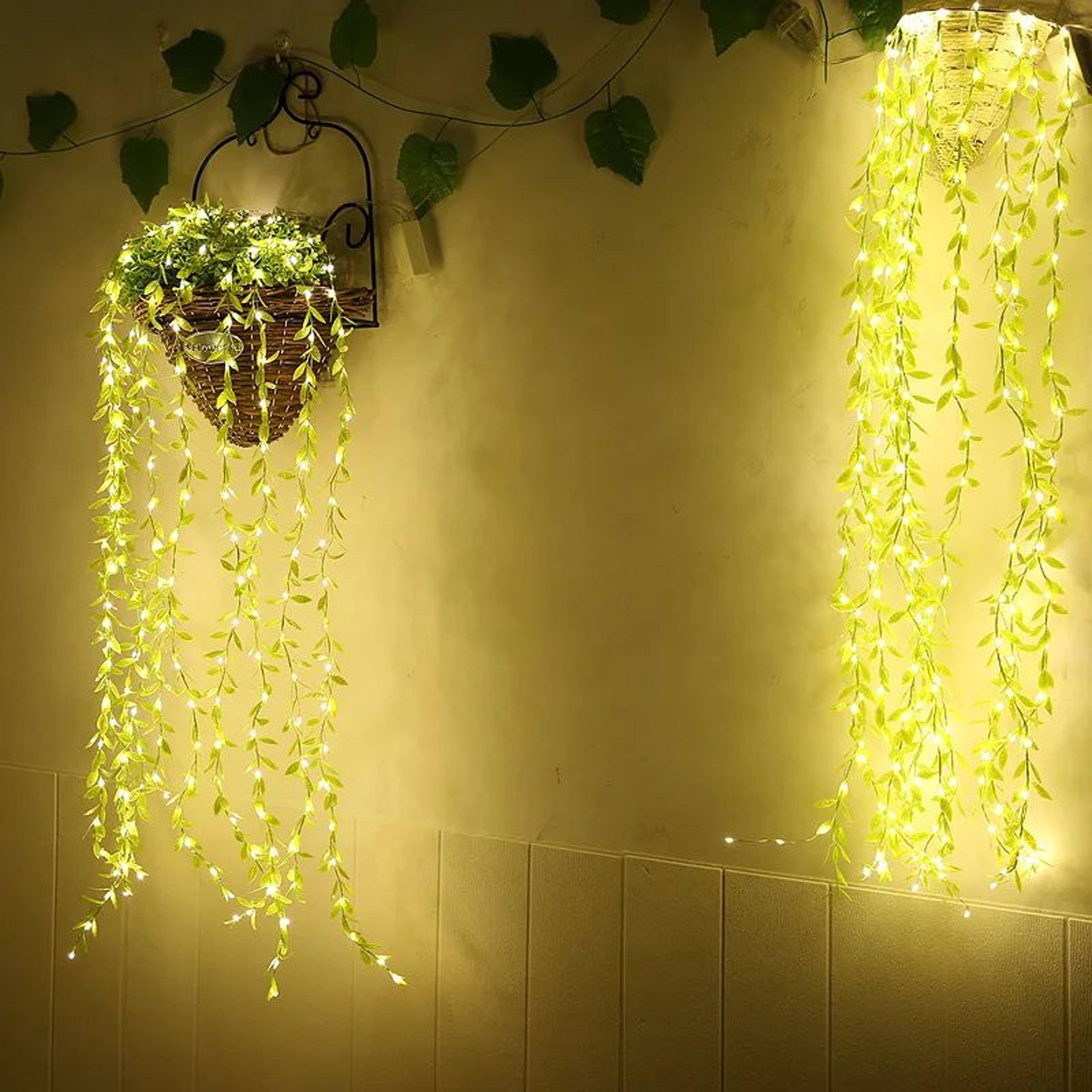 artificial ivy garland with led lights – faux hanging green vines string for wall party wedding decor