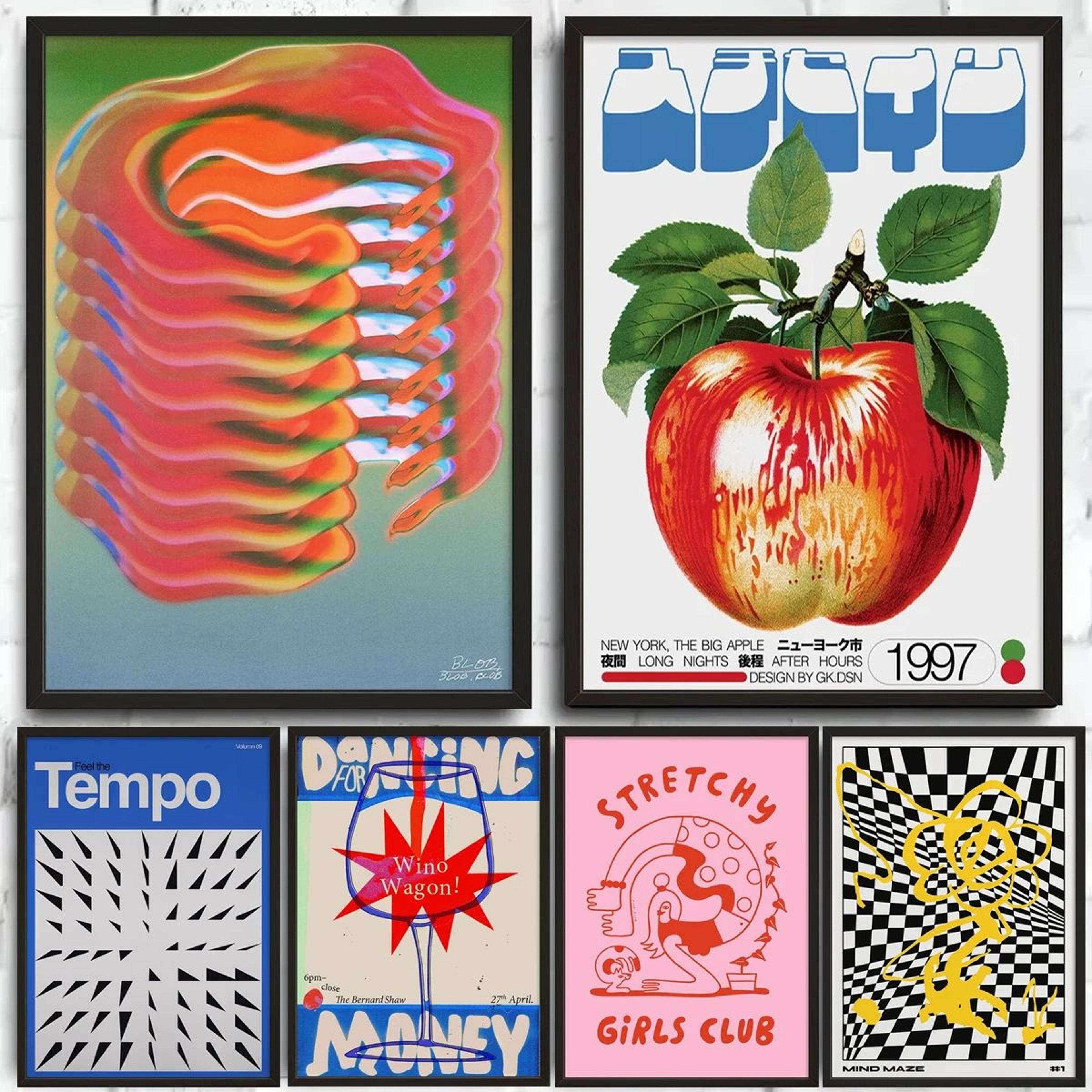 mid-century abstract japanese canvas prints – vintage aesthetic wall art posters for bedroom, living room & home decor