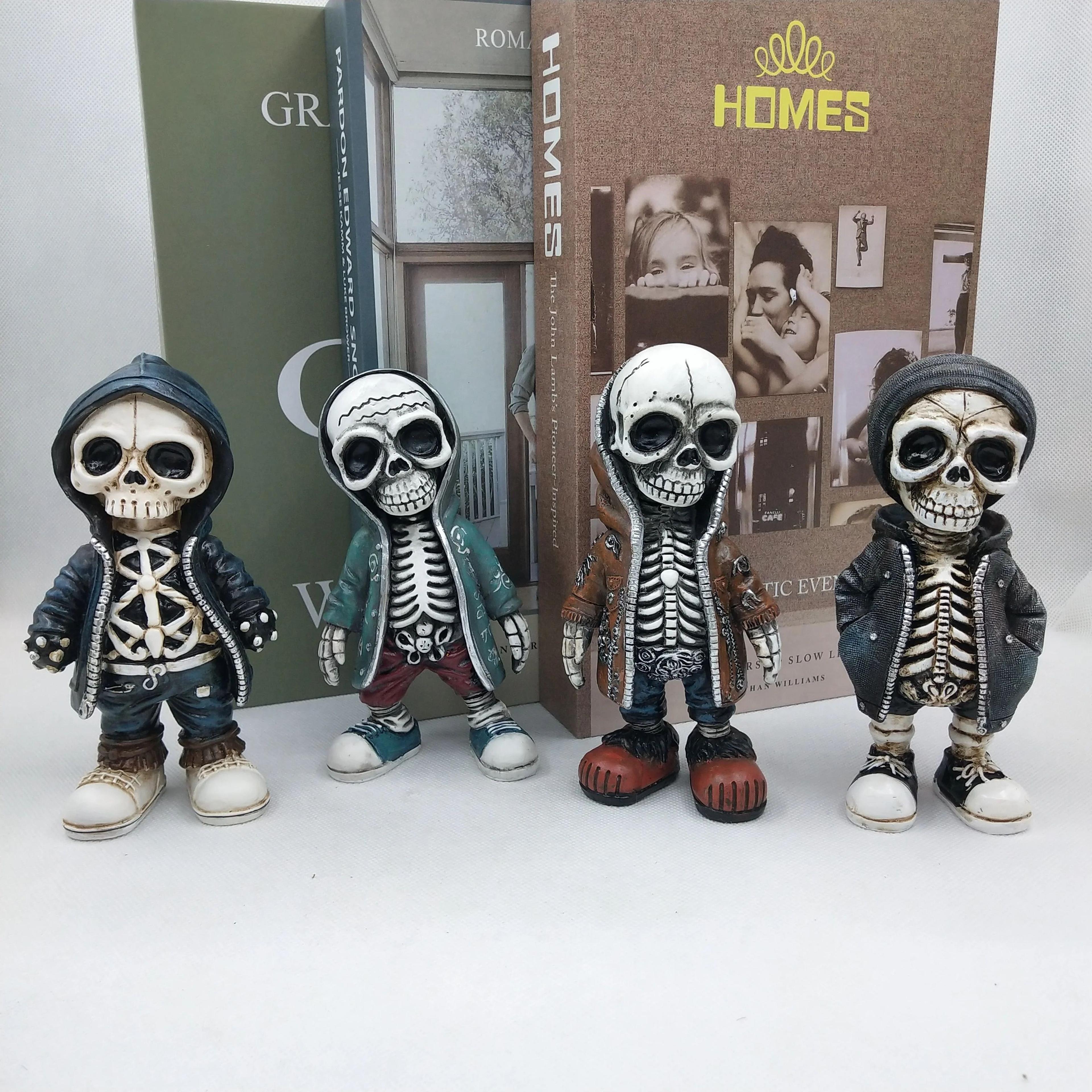 cool skeleton resin figurine – mini skull statue halloween desk decor & gothic home ornament