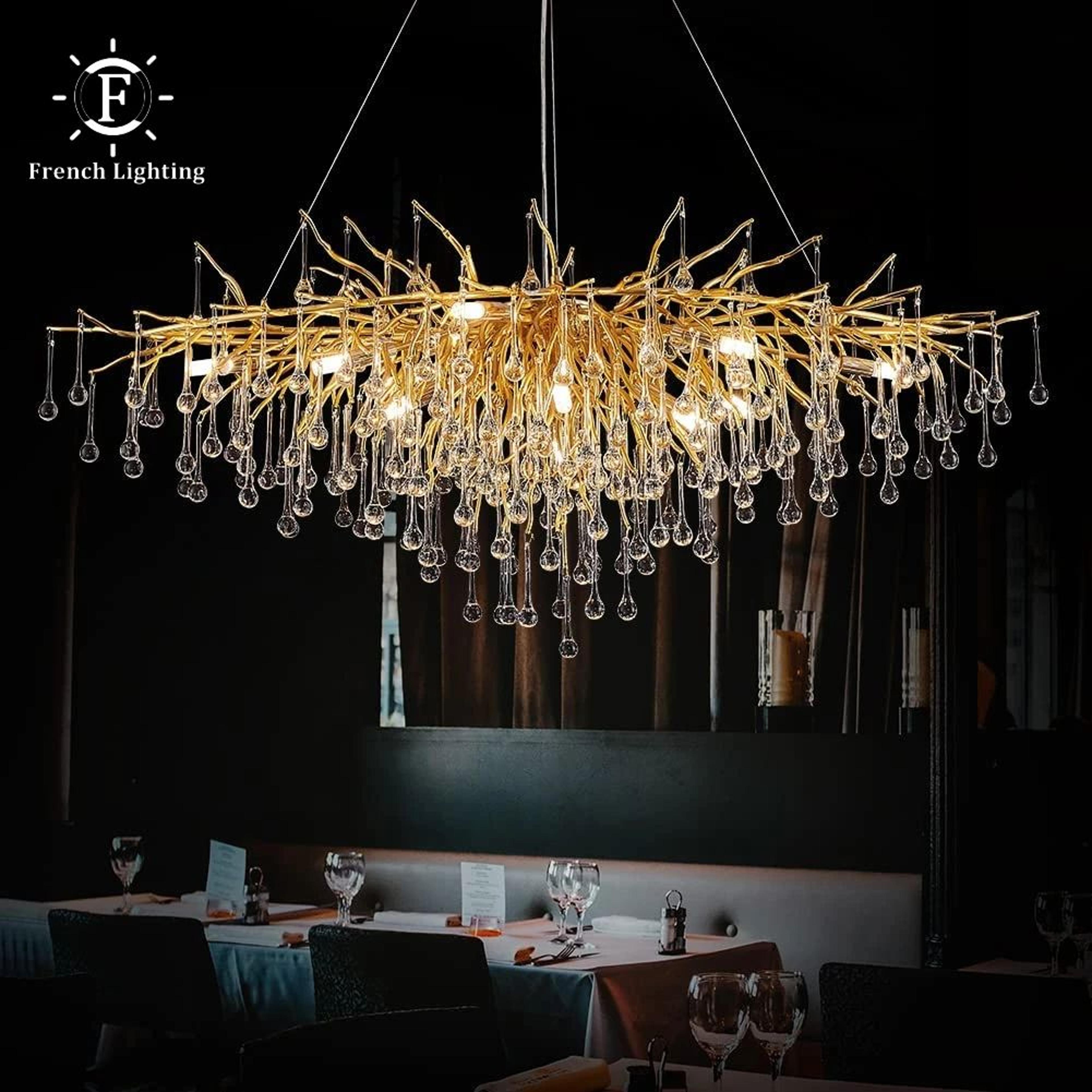 nordic gold crystal led chandelier – luxury k9 water drop ceiling light fixture for living room & bedroom