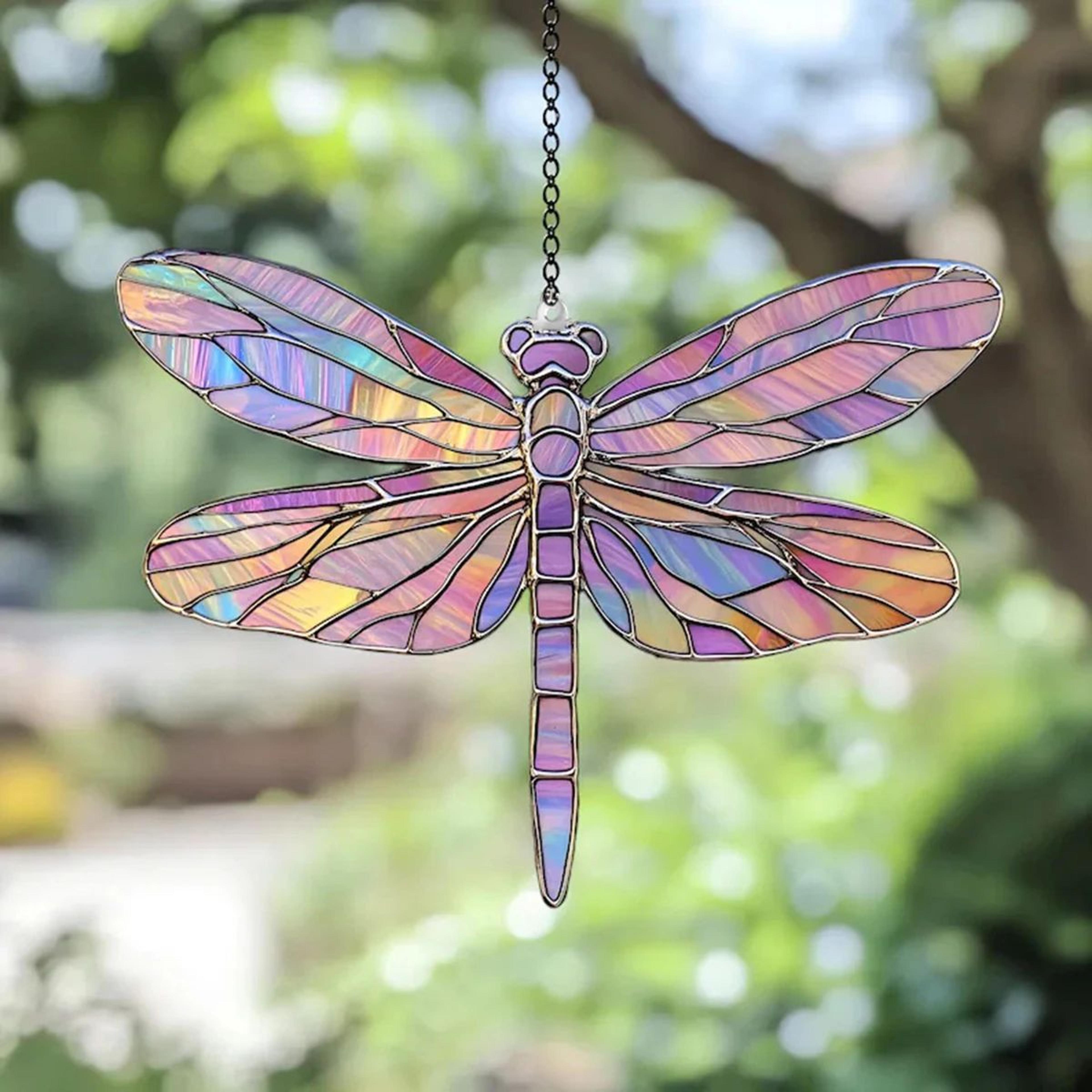 colorful dragonfly acrylic suncatcher – hanging window decor for garden, bedroom & home