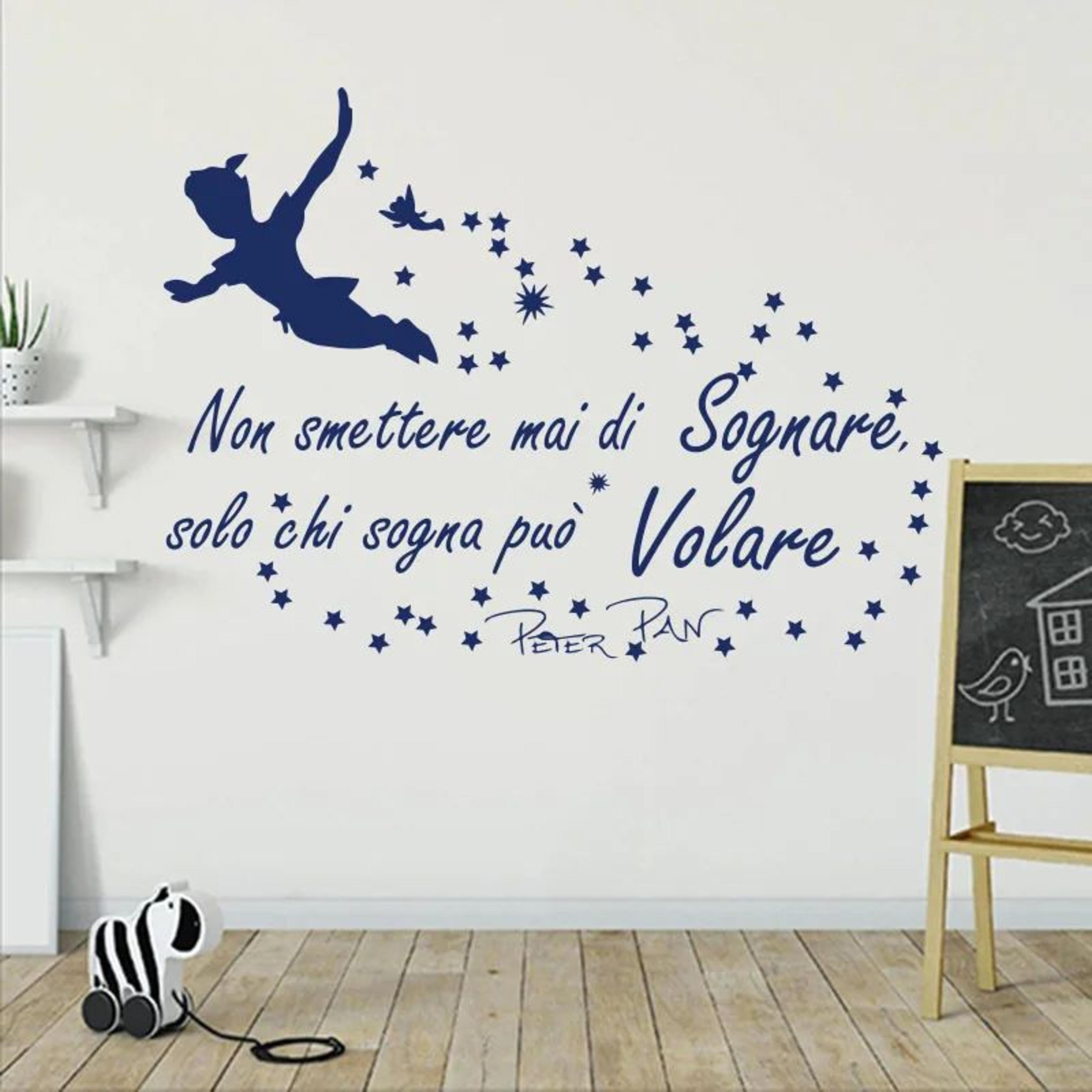 peter pan italian quote wall sticker – never stop dreaming cartoon nursery decal for kids room