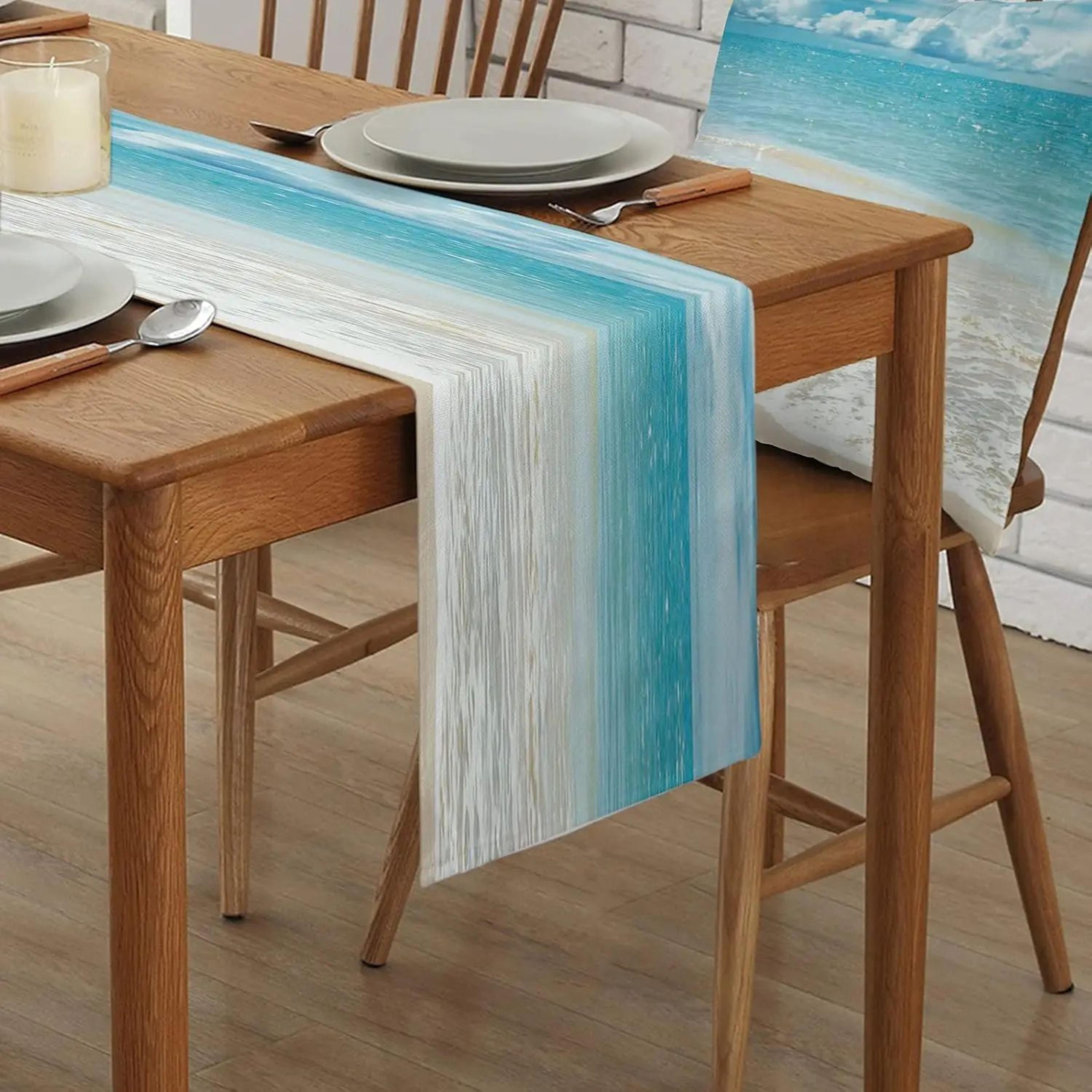 summer ocean linen table runner – beach sea dining table scarf farmhouse kitchen decor