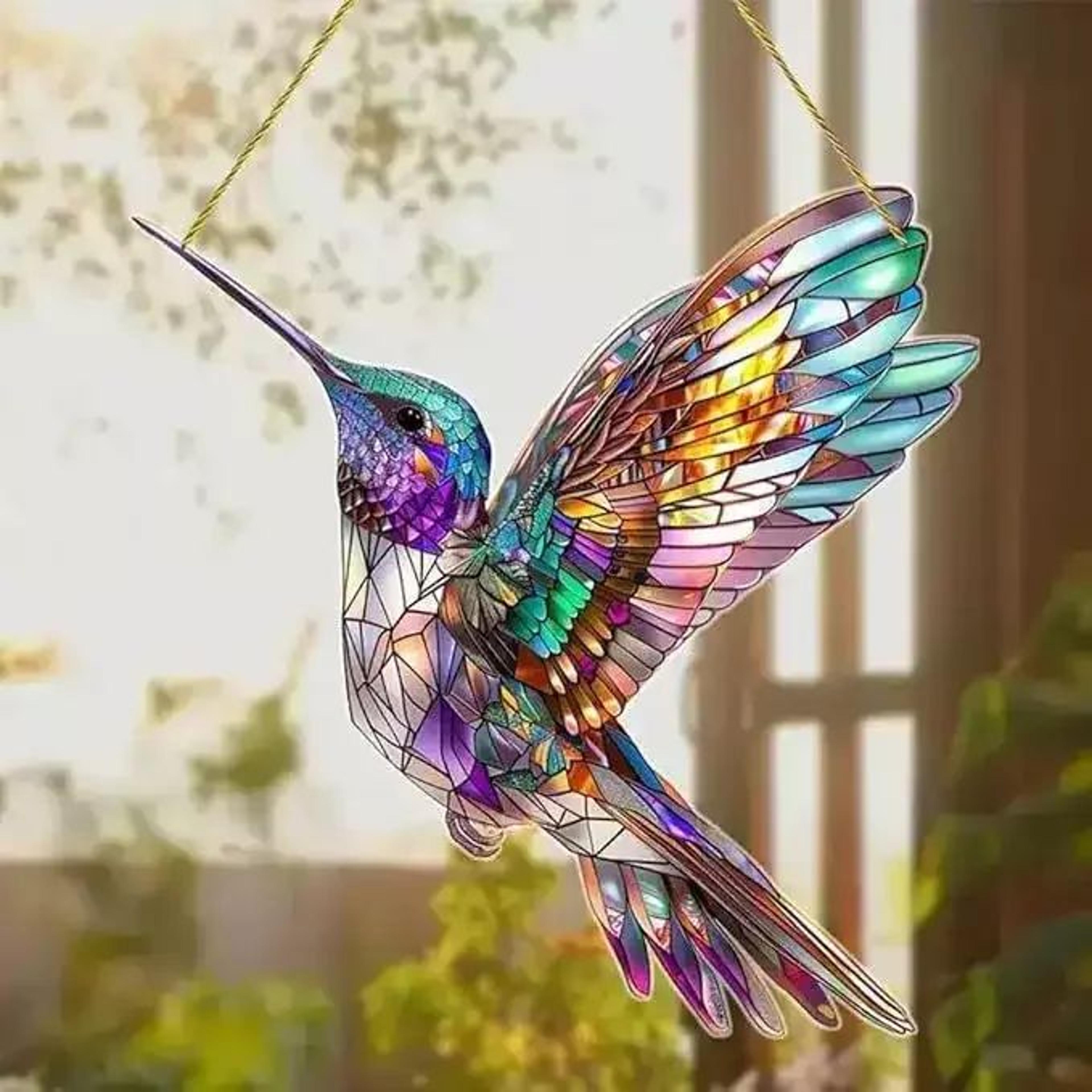 colorful acrylic hummingbird wind chime keychain – kawaii hanging window & car decor