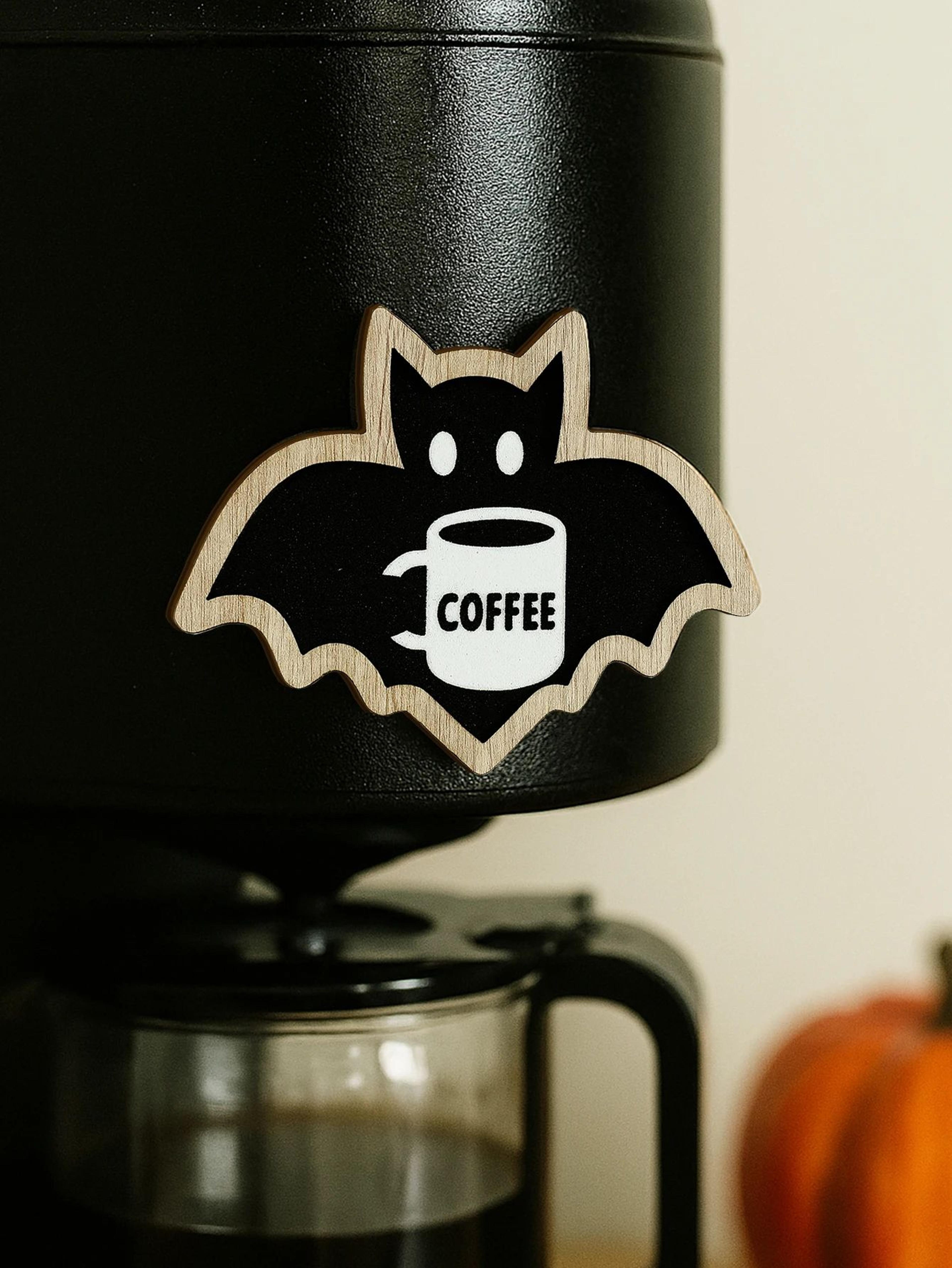 cute wooden halloween bat decor – coffee lover hanging sticker for fridge & coffee machine