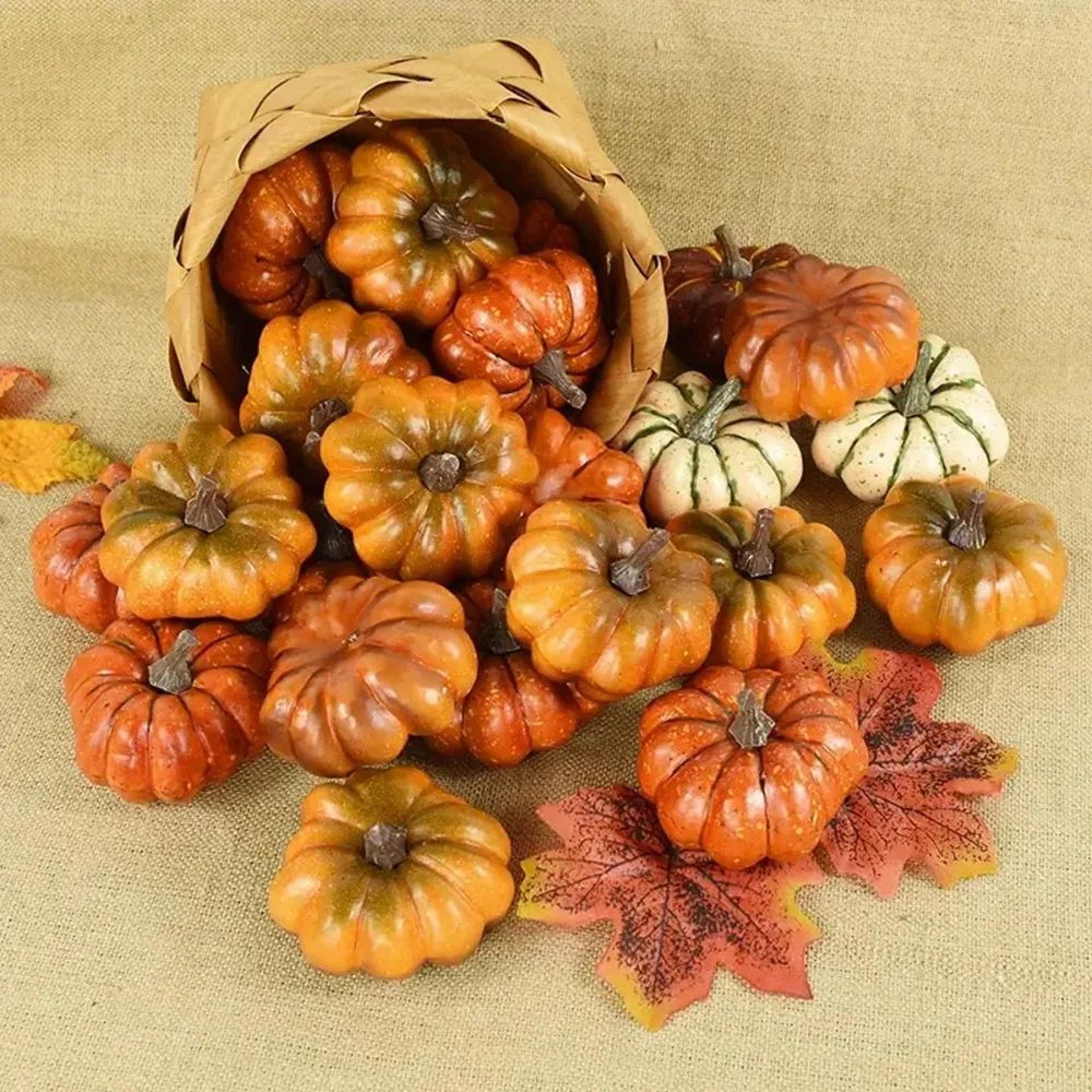 realistic artificial pumpkin decor set – plastic harvest thanksgiving table & diy craft decoration
