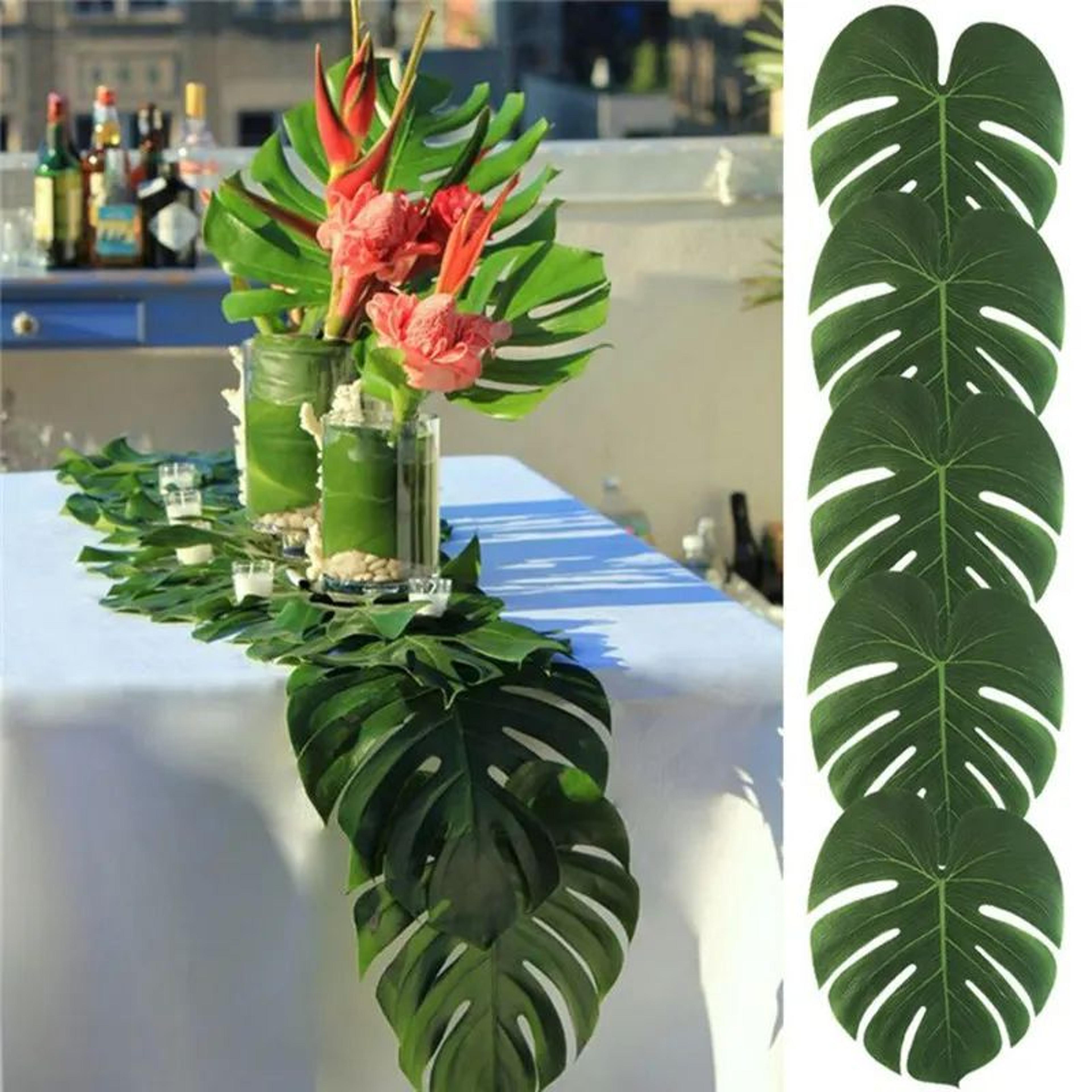 12pcs artificial tropical palm leaves decor – silk hawaiian luau party decorations, table & photo backdrop greenery