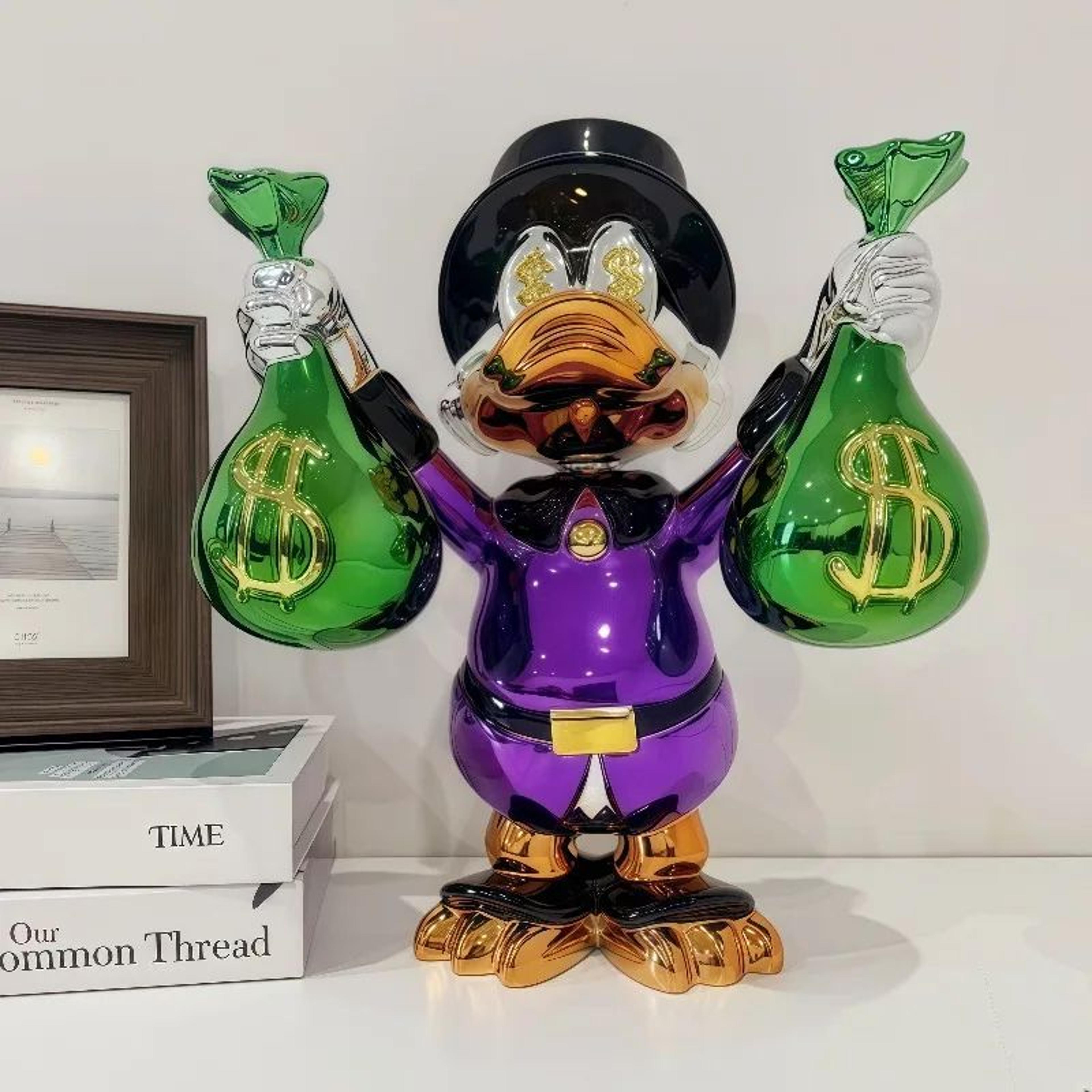 donald duck money bag resin statue – 15.7in disney cartoon sculpture, kawaii home & office decor gift