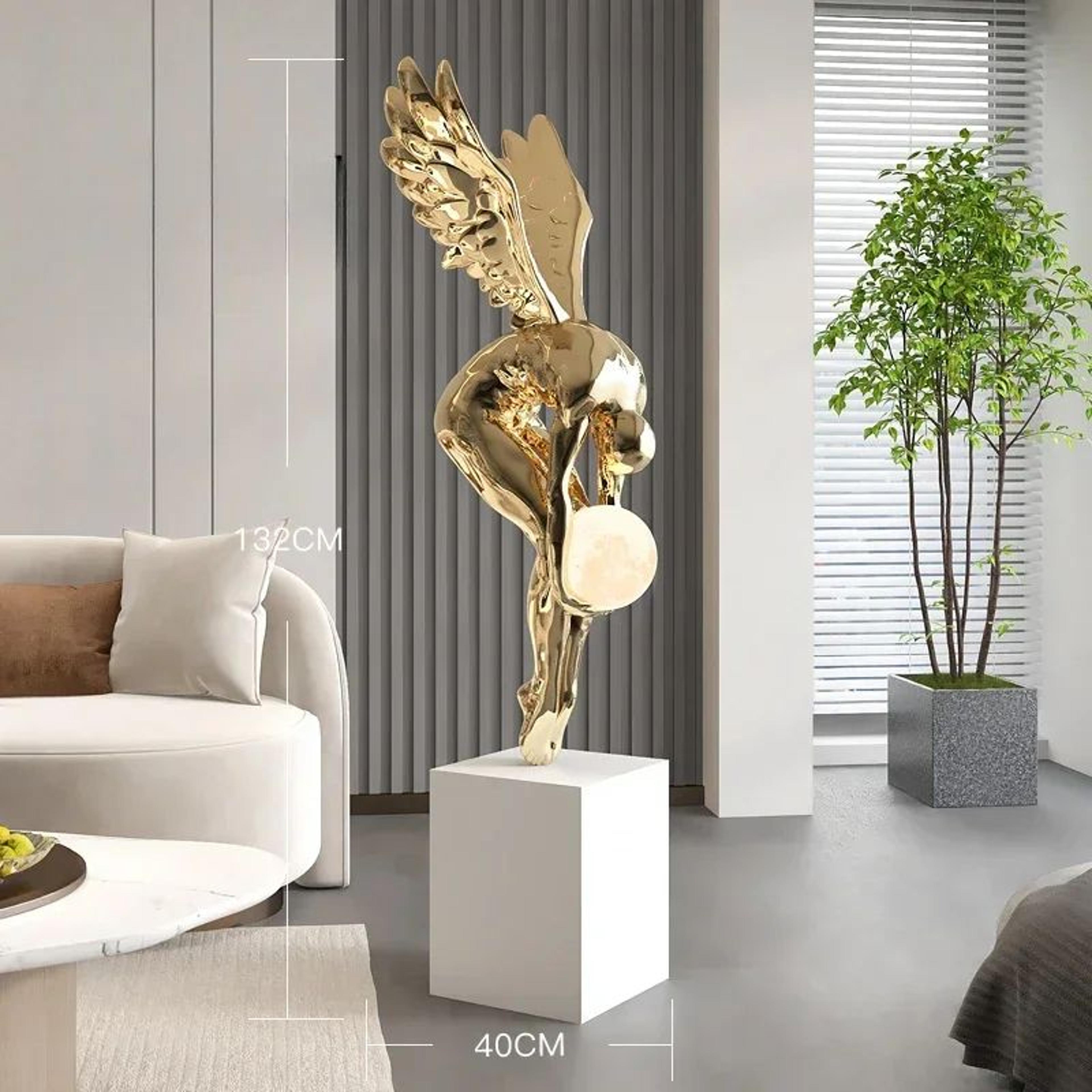 luminous wing sculpture – nordic resin angel figure modern living room decor statue