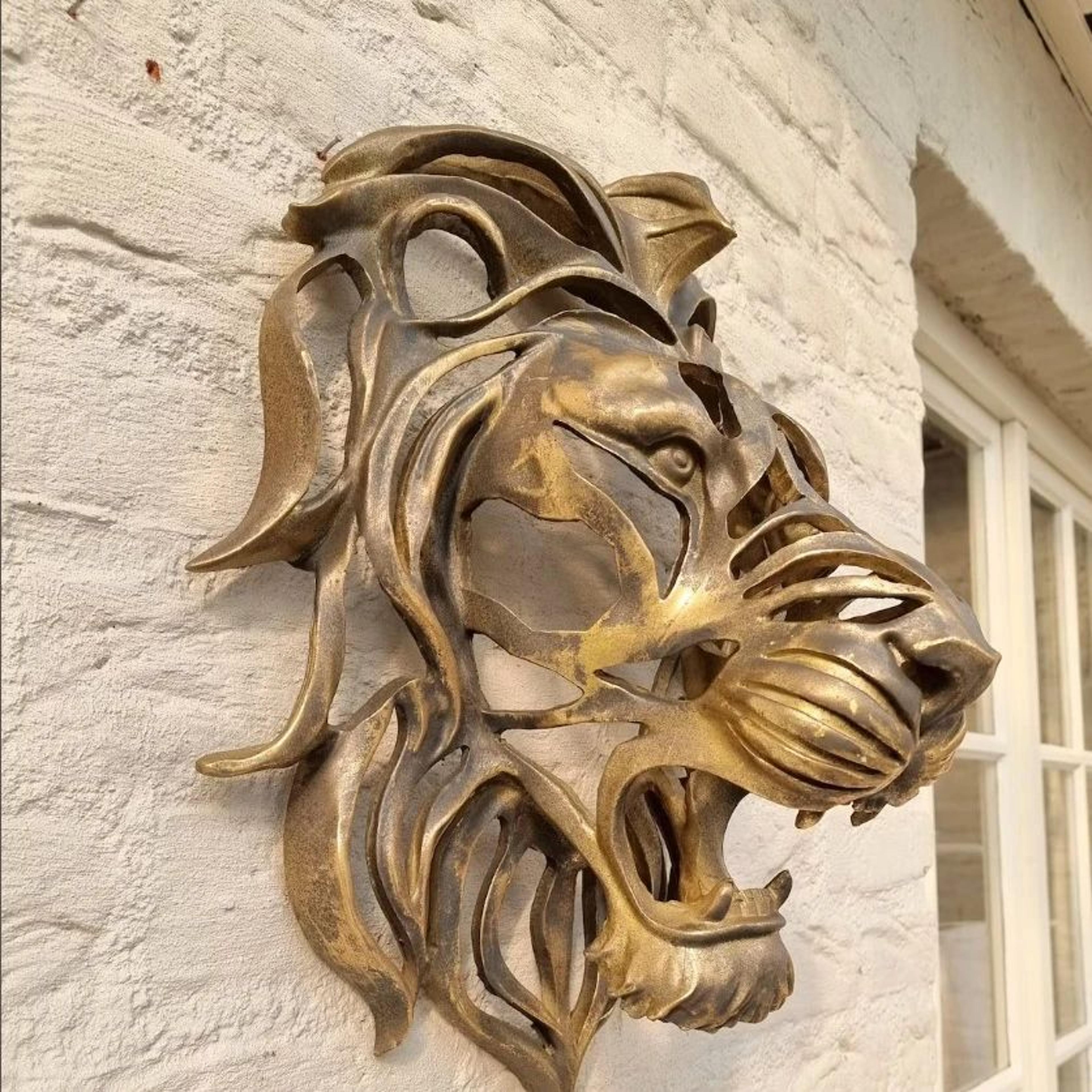 gold lion head wall sculpture – 11in luxury resin wall art decor for bedroom & living room