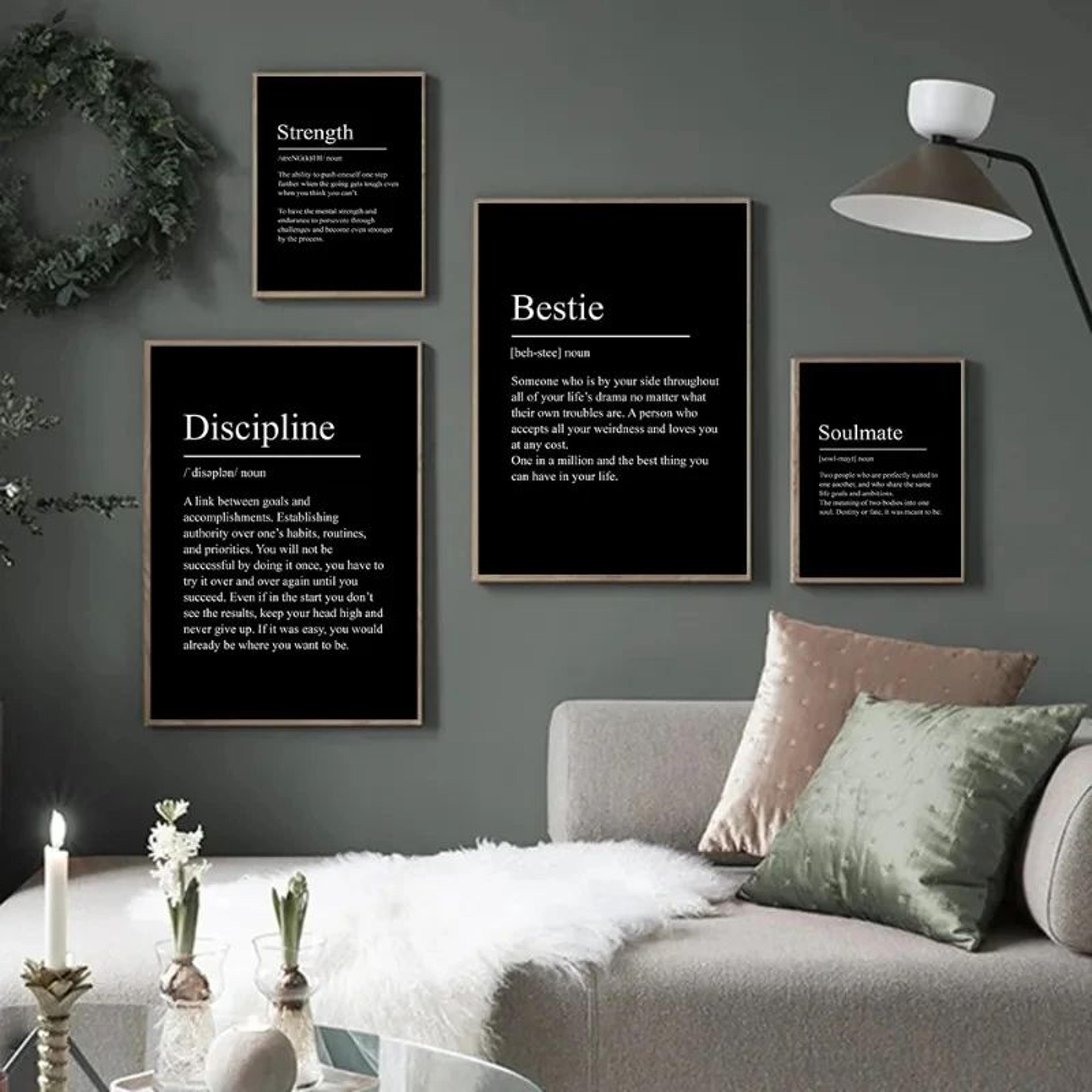 minimalist inspirational text canvas poster – success focus discipline wall art motivational decor