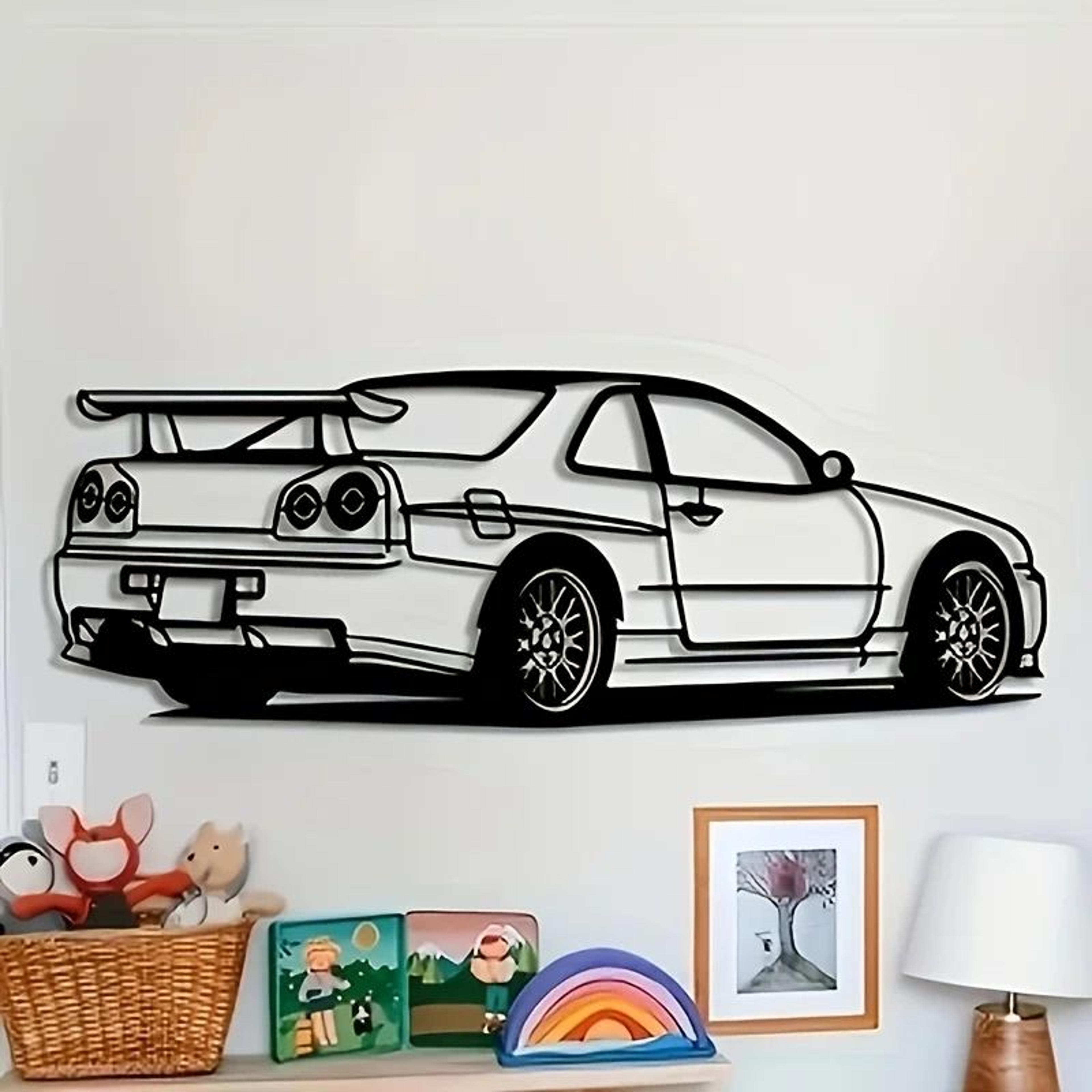 r model car metal wall art – modern automotive wall decor for home, office & kids room