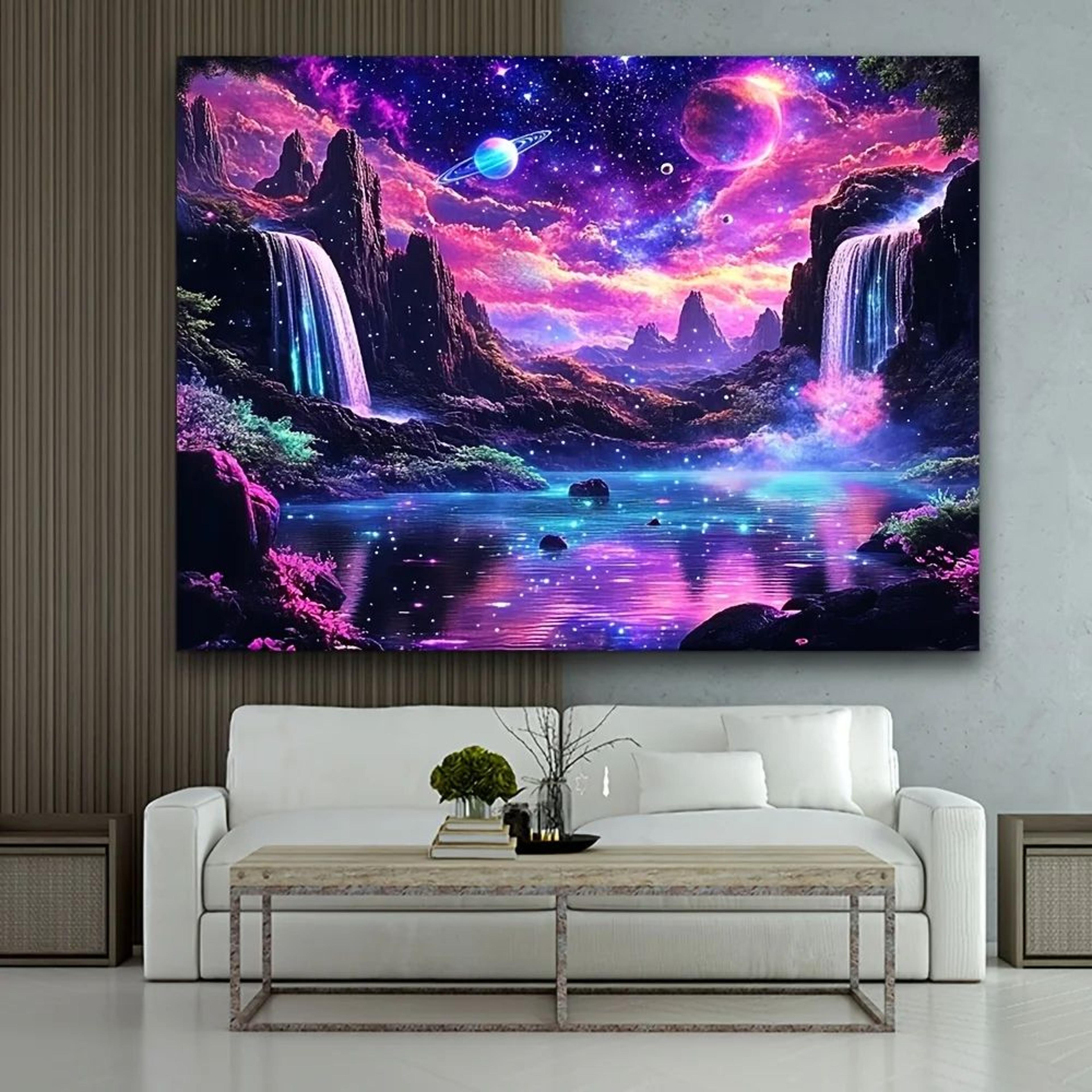 vikama starry sky waterfall tapestry – fantasy galaxy moon wall hanging for living room & bedroom decor