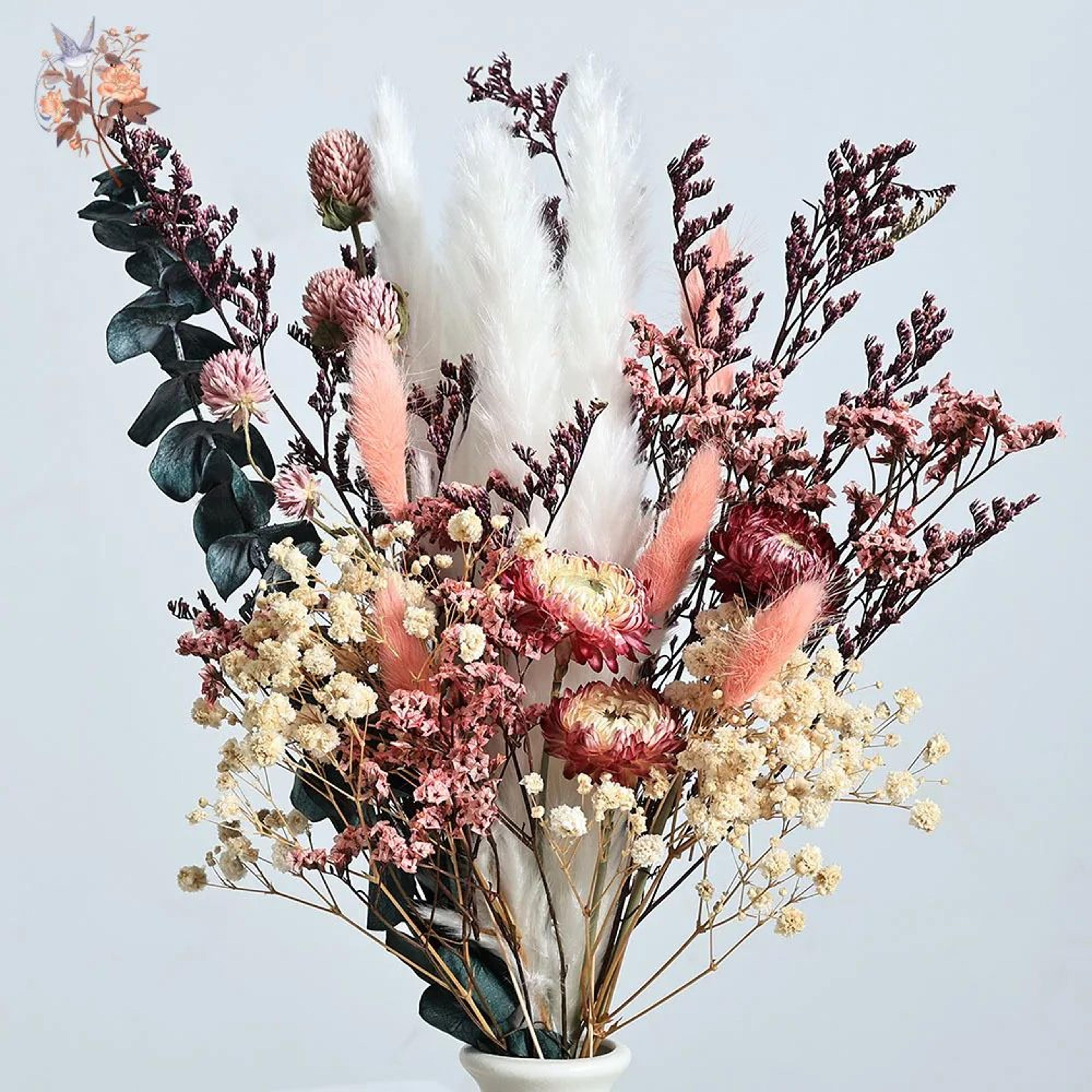 boho dried flower bouquet – helichrysum & eucalyptus pampas arrangement for wedding & home decor